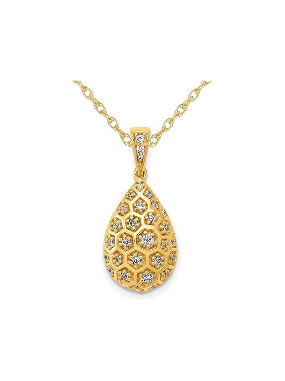1/5 Carat (Ctw) Diamond Drop Honeycomb Pendant Necklace in 14K Yellow Gold with Chain