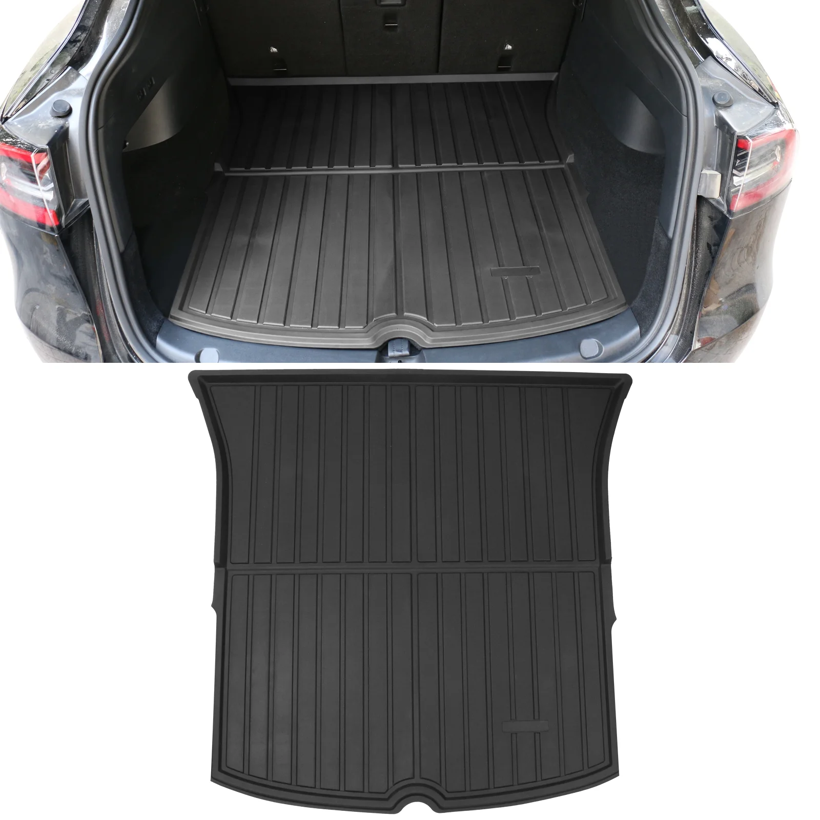 Ikon Motorsports Trunk Mats Cargo Liner Compatible with 2020-2023 Tesla Model Y Black Injection TPE All Weather Waterproof Anti-Slip Frunk Trunk Under Cargo Storage Liner Mat Interior Accessories