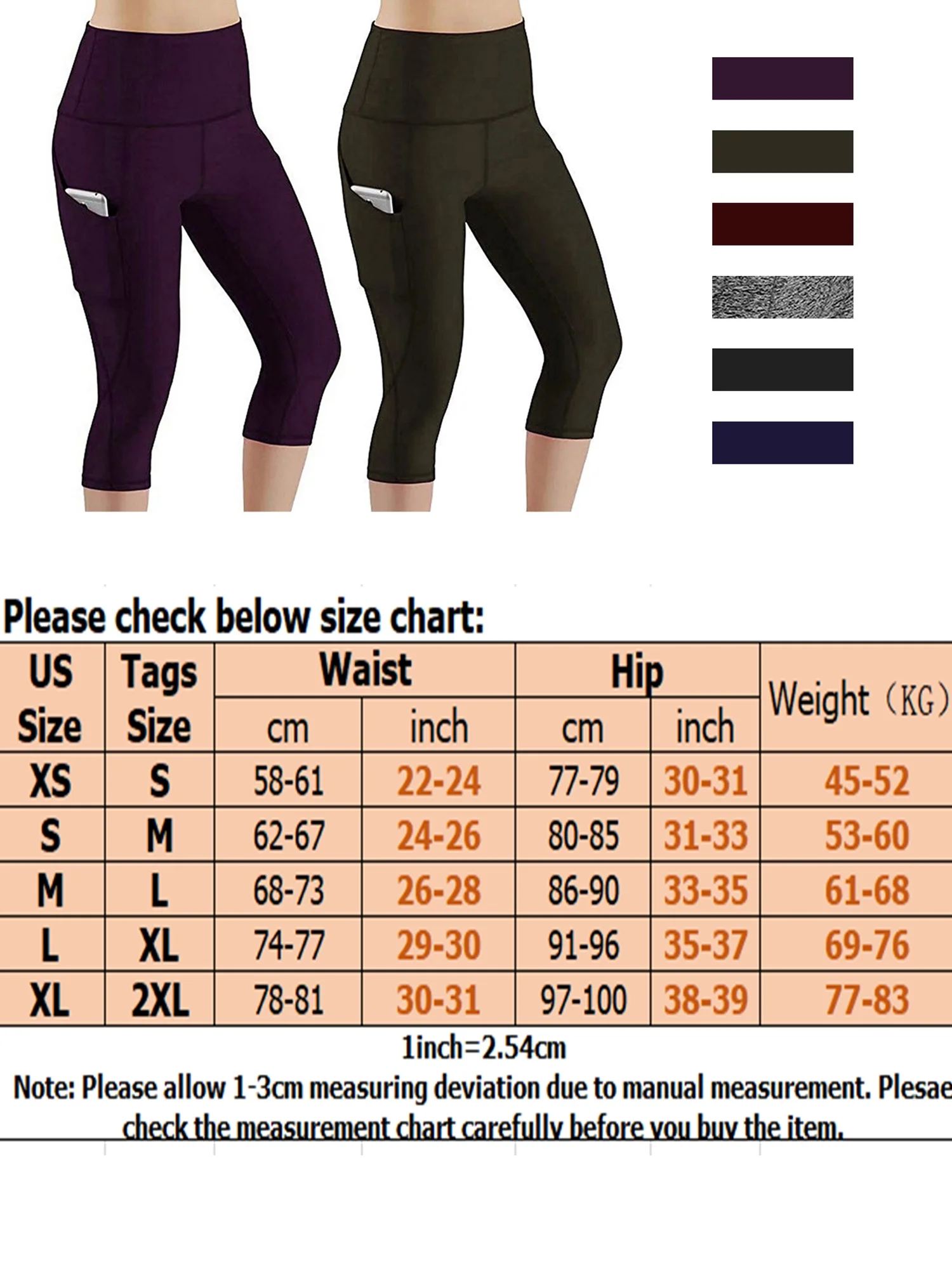 Women Active Work Leggings High Waist with Pocket Solid Color Pants Cropped Trouser for Yoga Athletic Workout