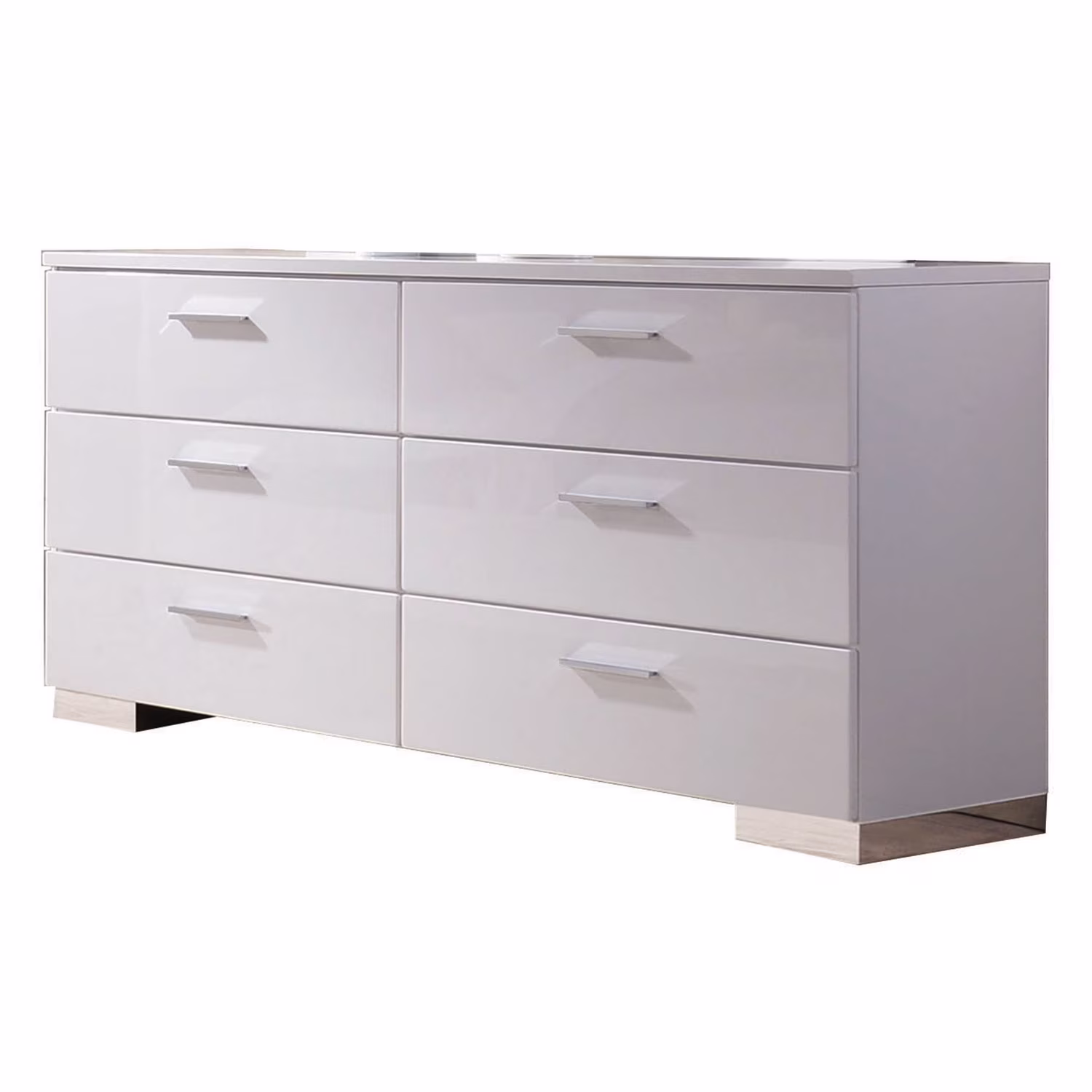 benjara High Gloss Finish Wood and Metal Dresser with 6 Spacious Drawers,White