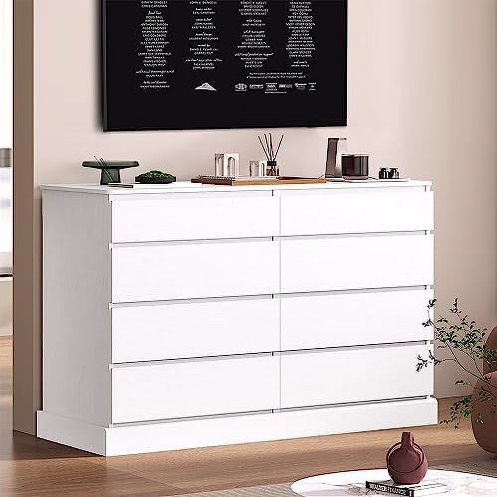 xrboomlife White Dresser for Bedroom  Long Dresser with 8 Drawers  51.5''W Wooden Dresser Chest of 8 Drawers  Large Capacity Clothing  Cabinet  Wide Dresser for Bedroom Living Roo