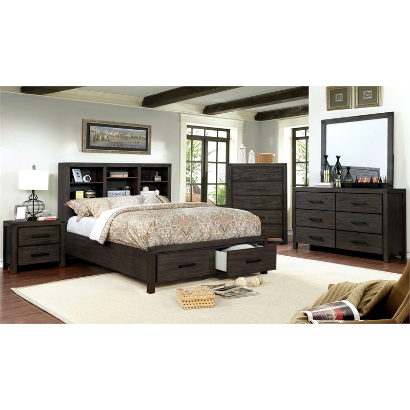 Furniture of America Krentin Wood Full Panel Bed in Wire-Brushed Brown