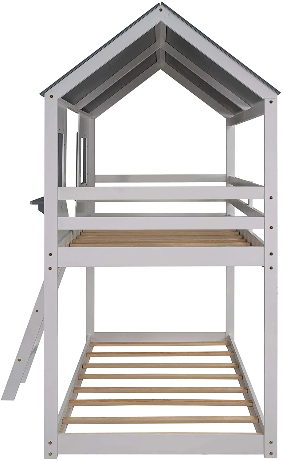 Churanty Twin Over Twin Wooden House Bed, Bunk Bed with Playhouse,White