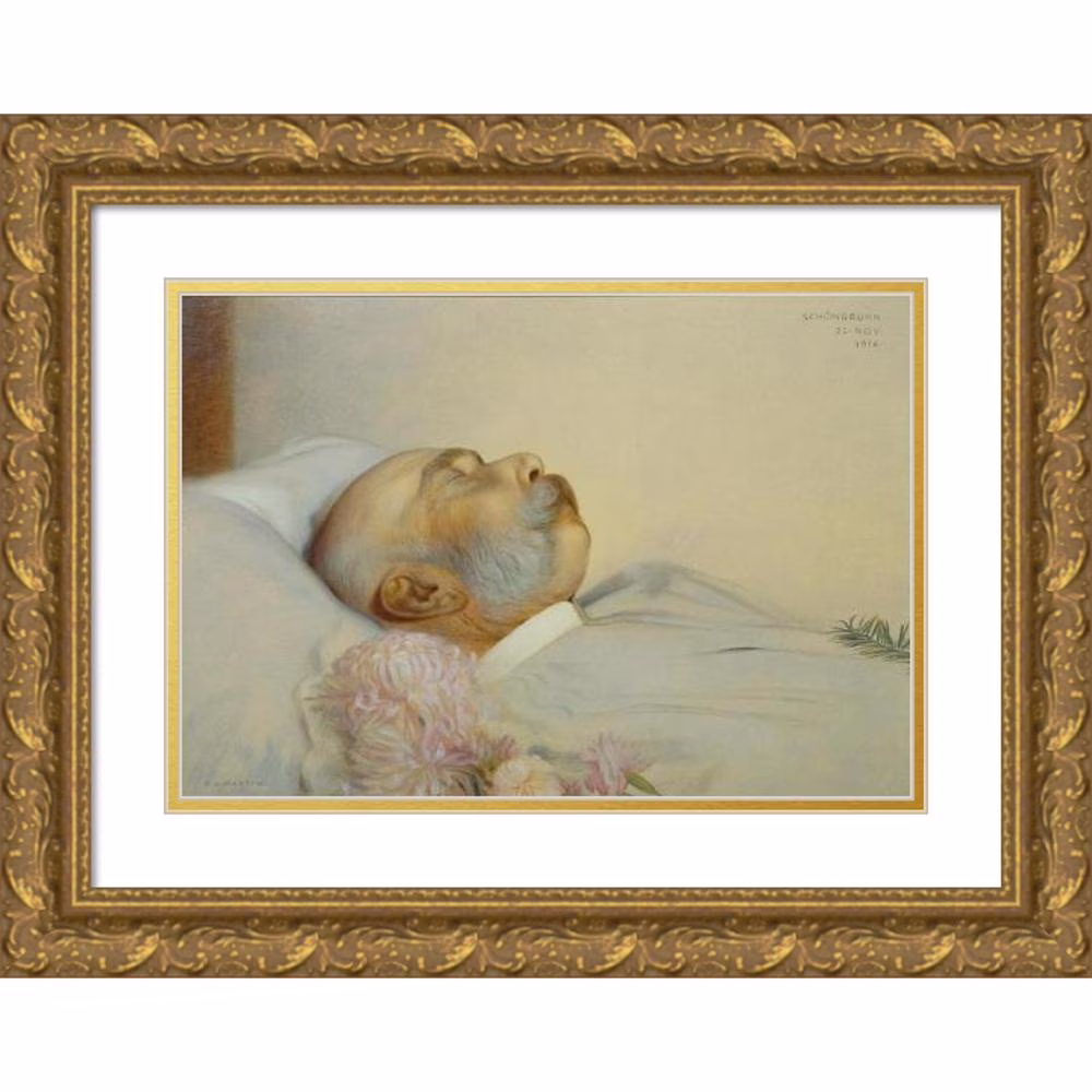 Franz von Matsch 18x14 Gold Ornate Wood Frame and Double Matted Museum Art Print Titled - Emperor Franz Joseph I on the Deathbed (1916)