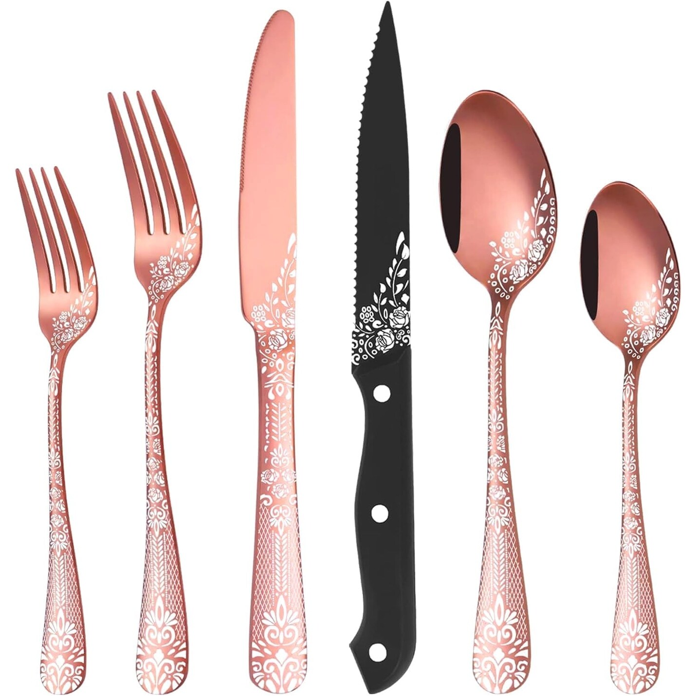 24-piece Flatware Set, Unique Pattern Design Rose Gold