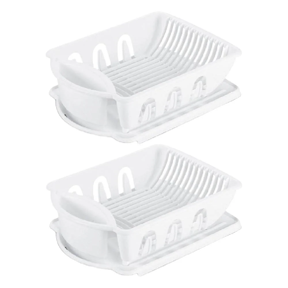 Sterilite Dish Drainer Dry Rack 2 Piece Sink Drainboard Set Plastic White, 2-Pack