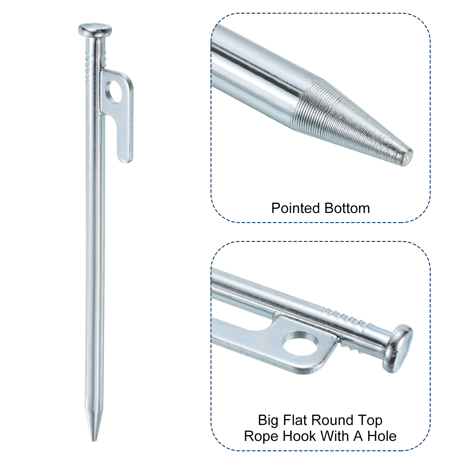 Uxcell 20cm/8 Inch Heavy Steel Camping Tent Stakes Pegs with Hook, Silver Tone 8 Pack