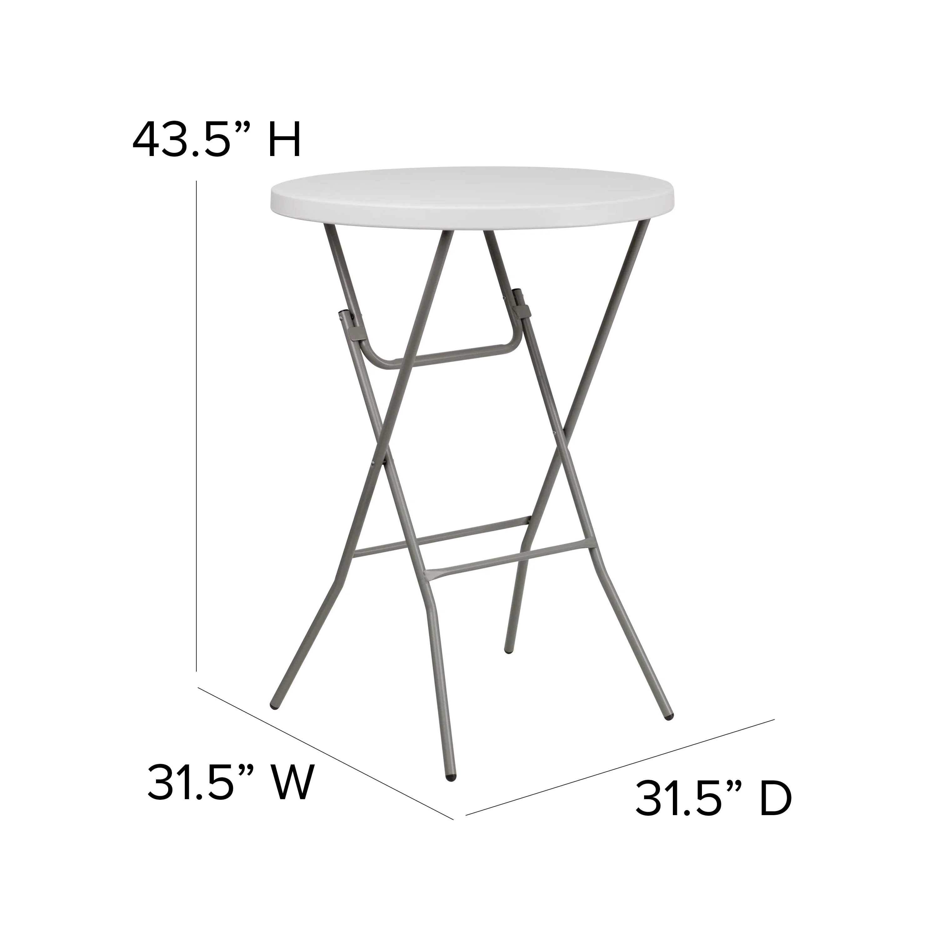 BizChair 2.63-Foot Round Granite White Plastic Bar Height Folding Table