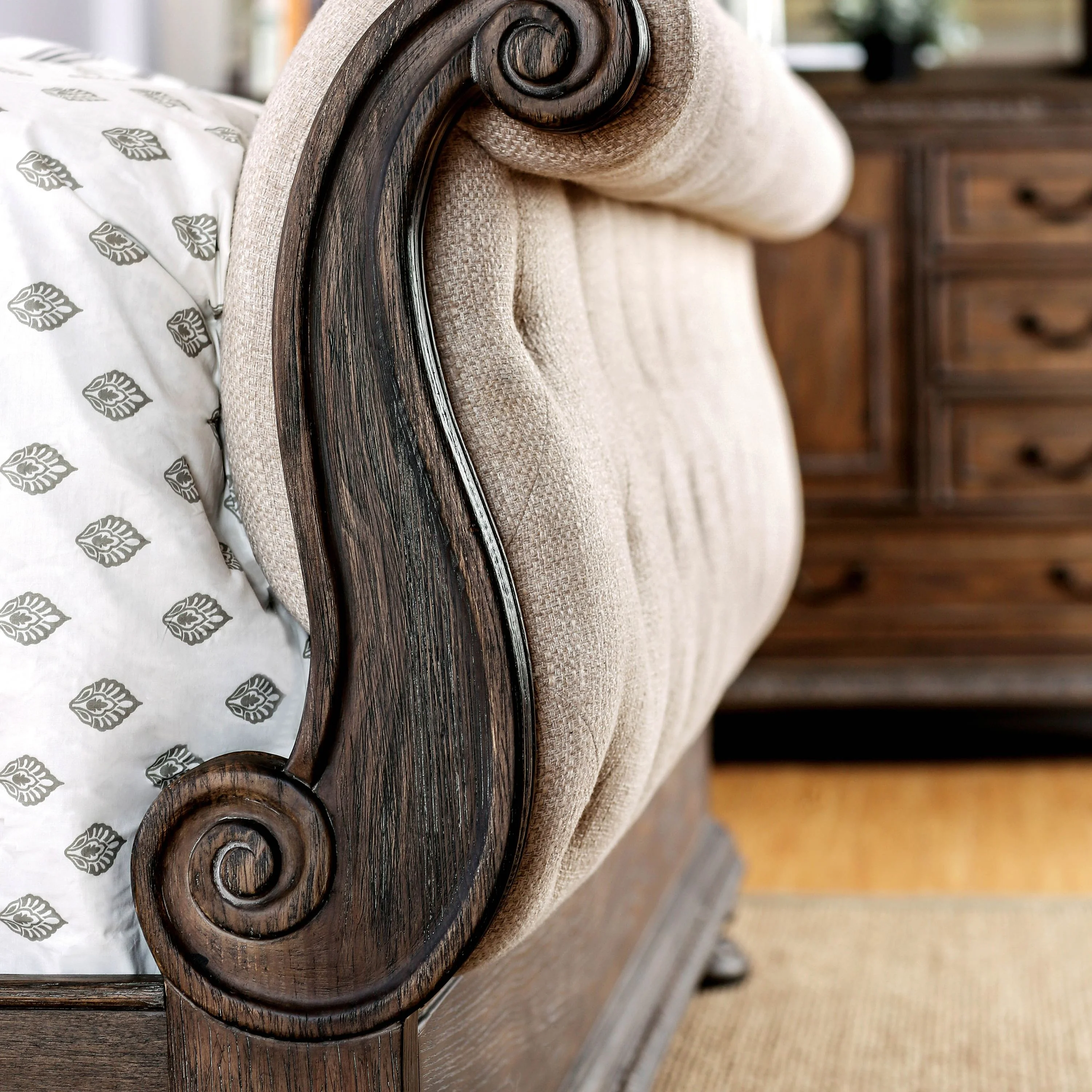 Furniture of America Arlette Bed, Eastern King, Beige, Natural Tone