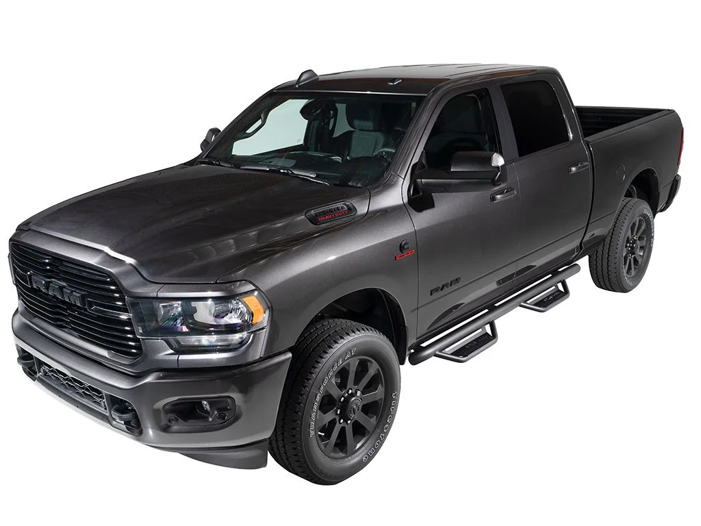 N-Fab by RealTruck Podium Lg Steps | Textured Black, Wheel-To-Wheel | Hpd1573Qc-Tx | Compatible with 2015.5-2018 Dodge Ram 1500 (Classic Model Only) Quad Cab All Beds, SRW Gas