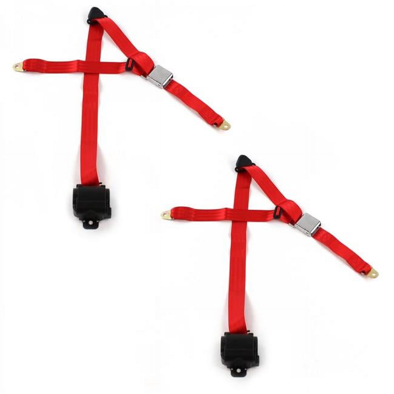 Airplane 3 Point Red Retractable Bucket Seat Belt Kit for Ford Mustang 1974-1978 - 2 Belts