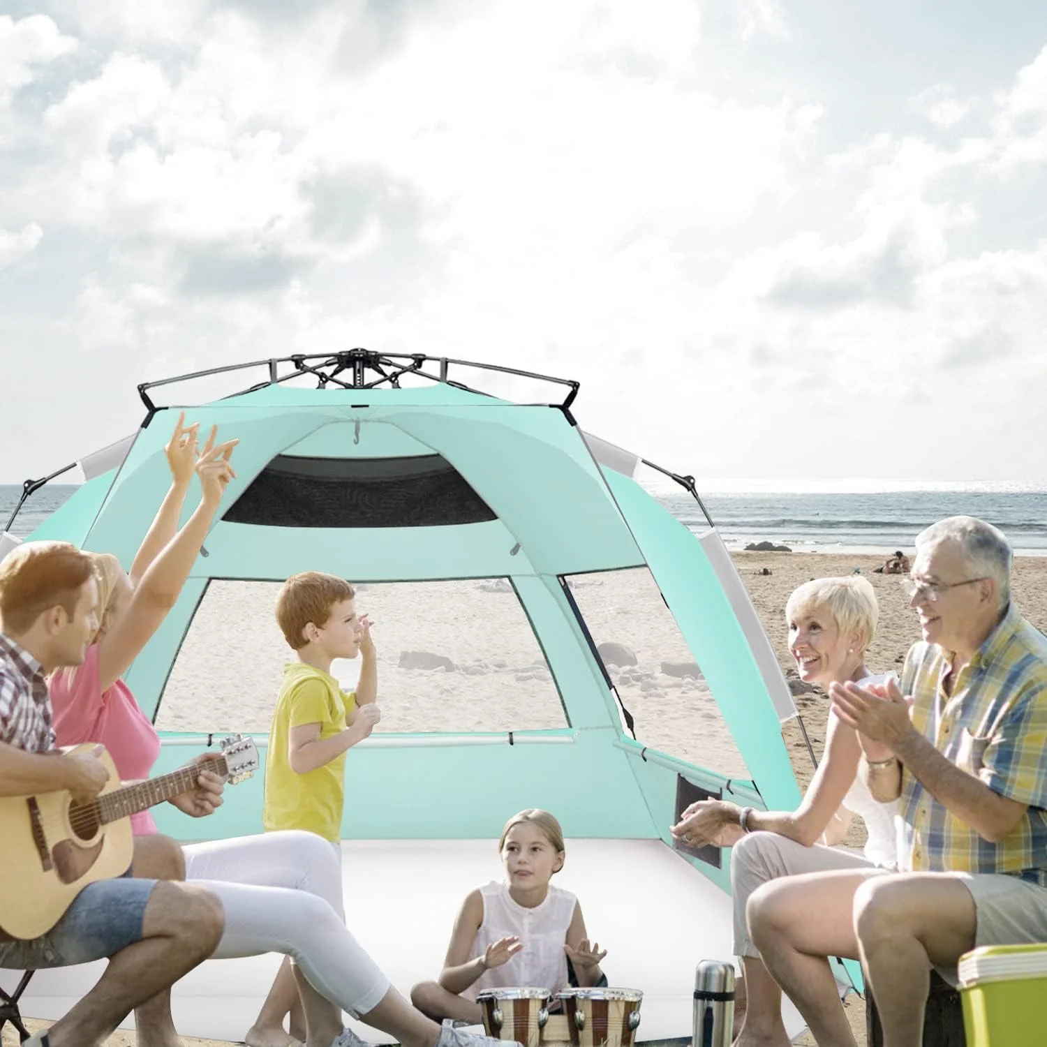 LIHONG XX-Large Pop Up Beach Tent Sun Shelter for 5-6 Person Portable Sun Shade Instant Tent for Beach with Carrying Bag, Stakes, 6 Sand Pockets, Anti UV for Fishing Hiking Camping Light Green