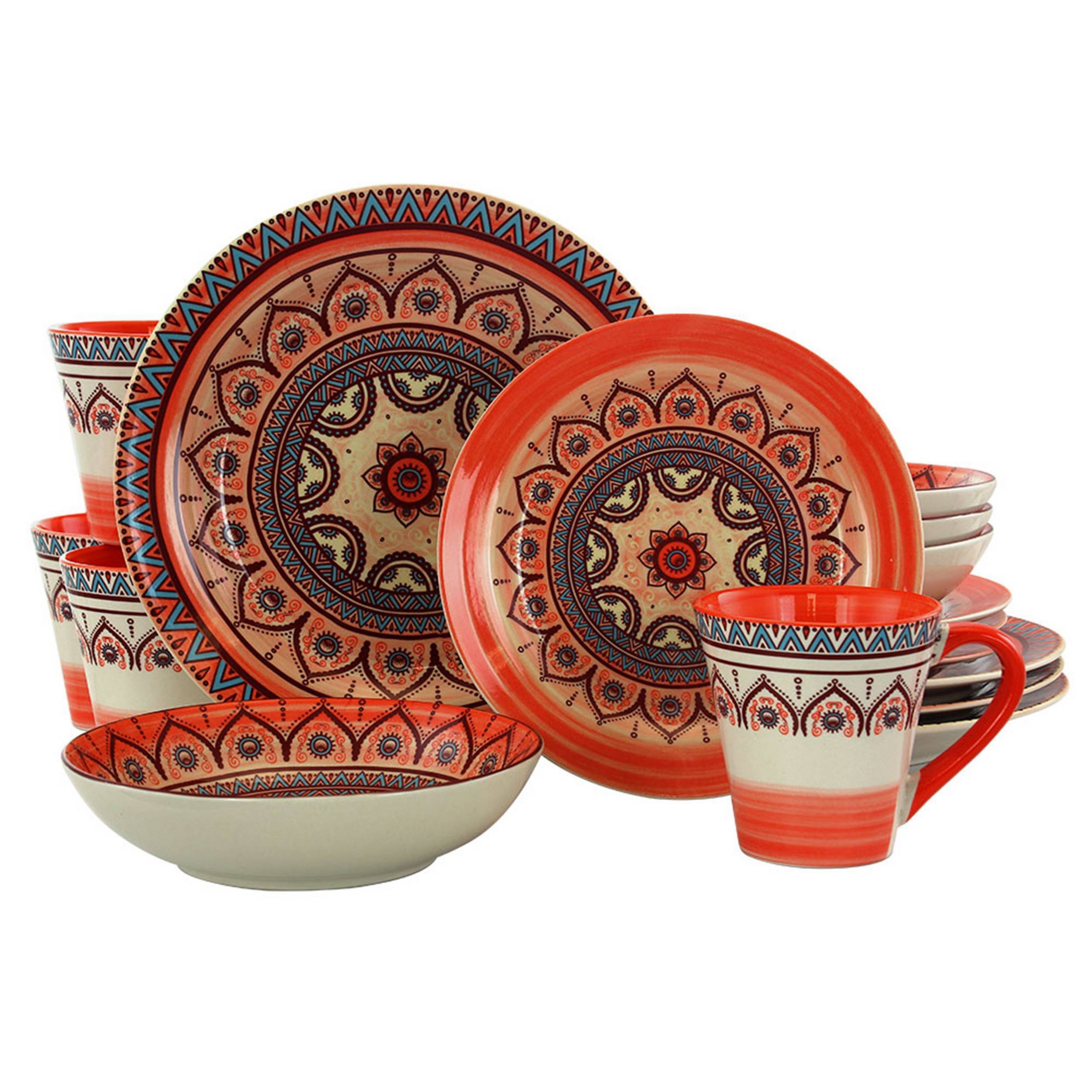 16pc Stoneware Citrus Kaleidoscope Dinnerware Set Orange
