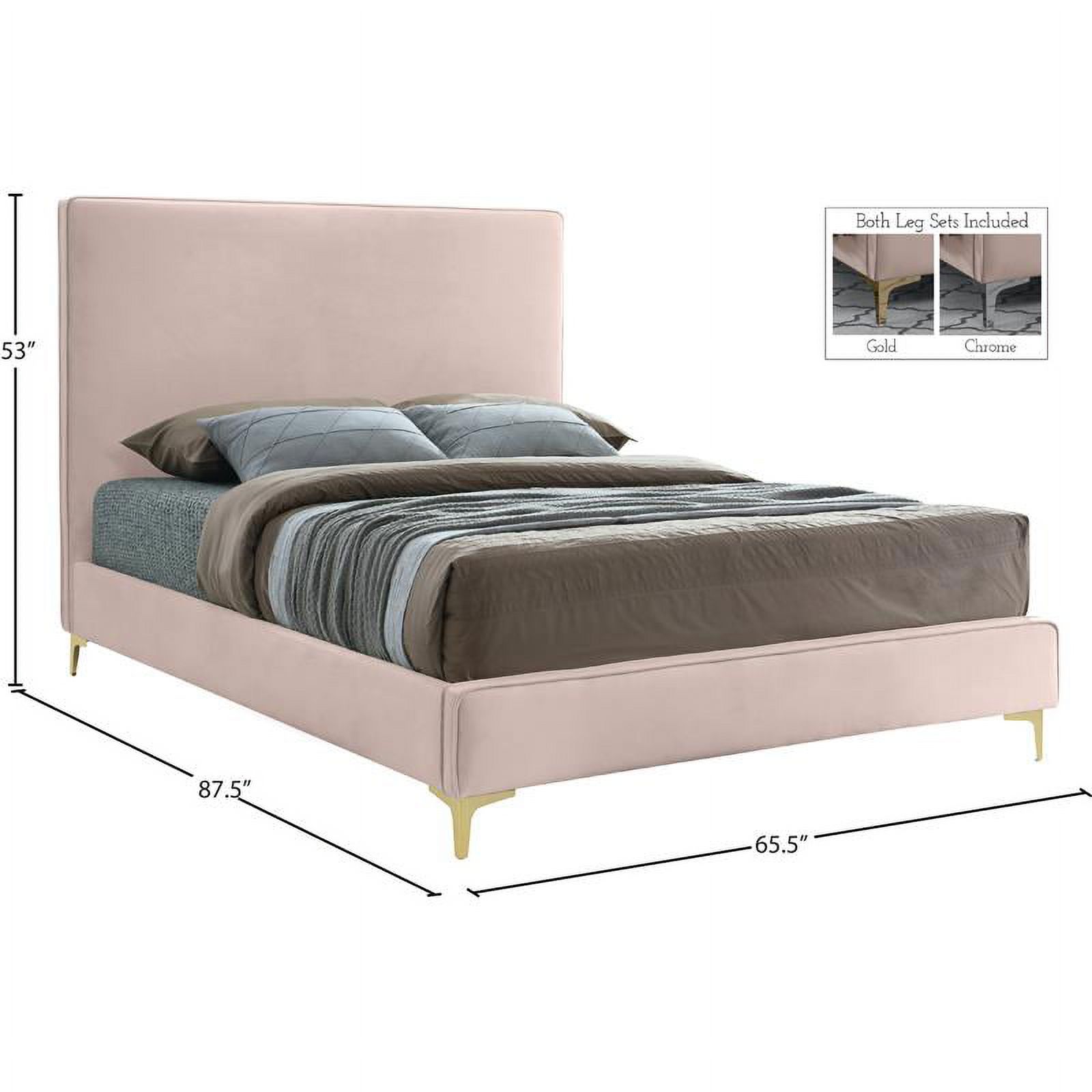Meridian Furniture Geri Pink Velvet Queen Bed with Gold and Chrome Legs Included