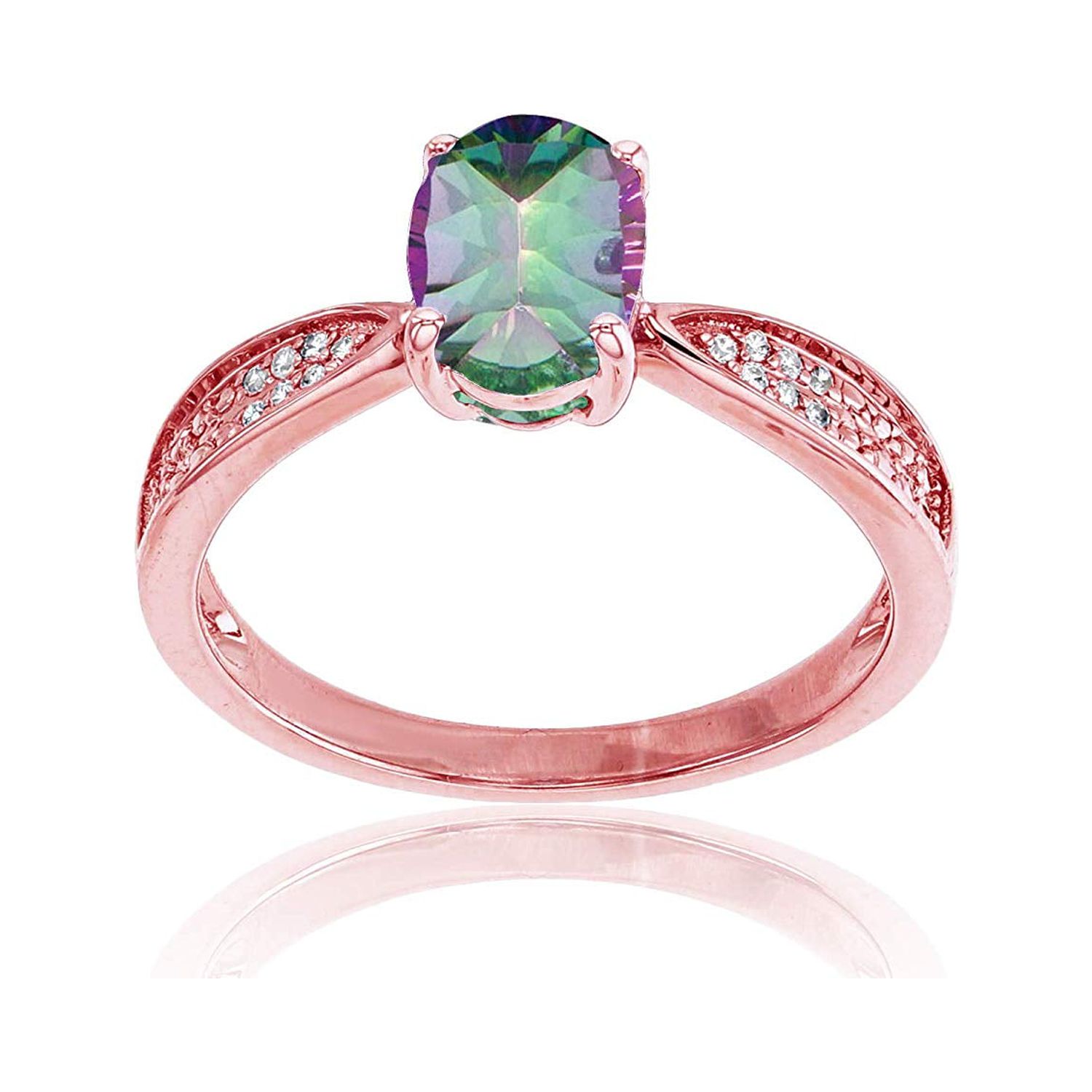 Sterling Silver Rose 0.05 CTTW Round Diamonds & 8x6mm Oval Gemstone Center Ring