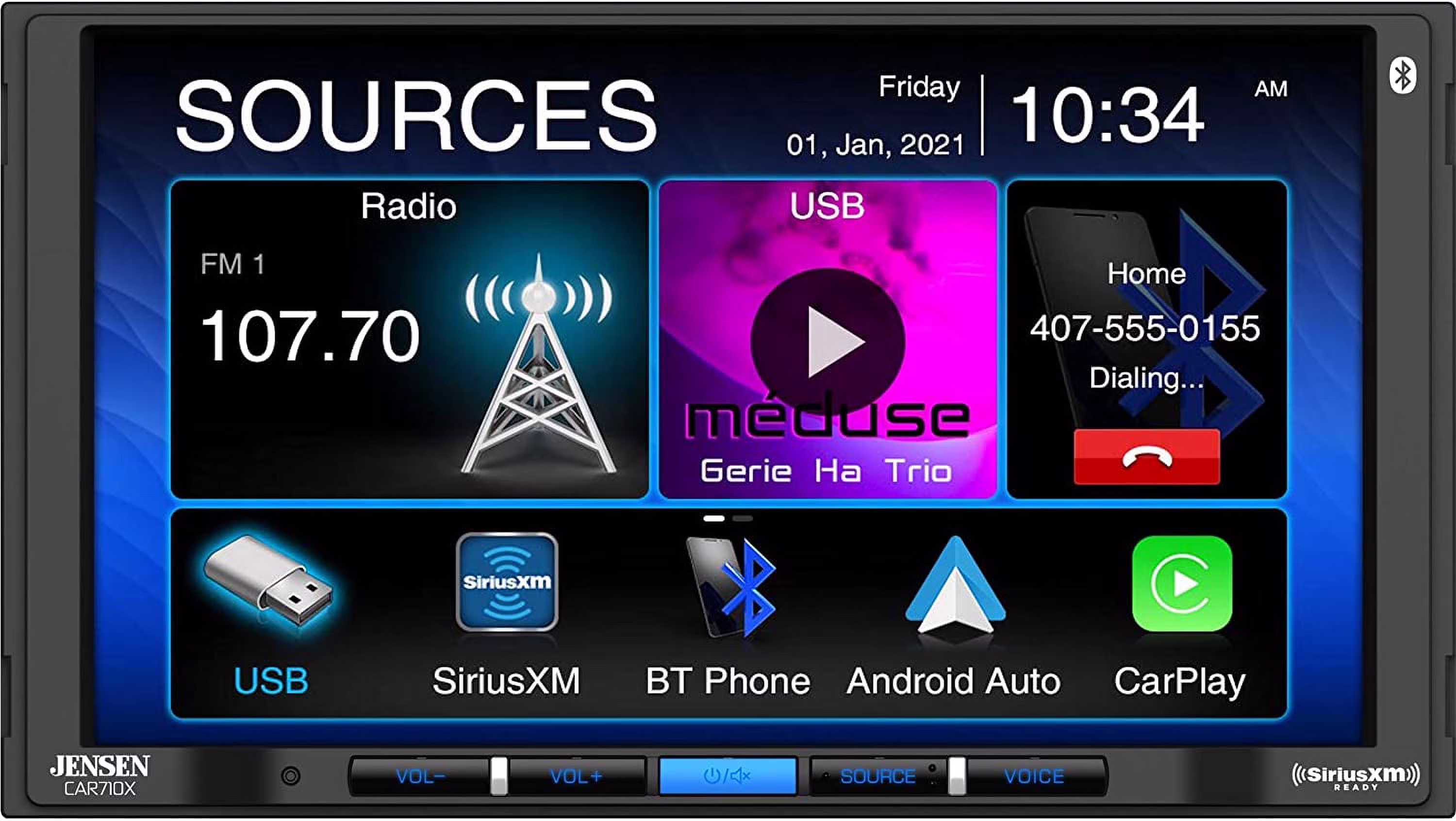 Jensen CAR710X 7” Mechless Multimedia Receiver with Apple CarPlay l Android Auto l SiriusXM-Ready l Built-in Bluetooth l 240 Watts MOSFET Power (60W x 4)