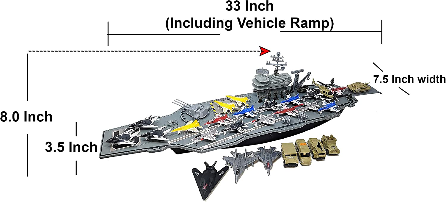 Toy Aircraft Carrier Ship with Warplanes and Submarine Combo Includes 18 Fighter Jets Torpedo