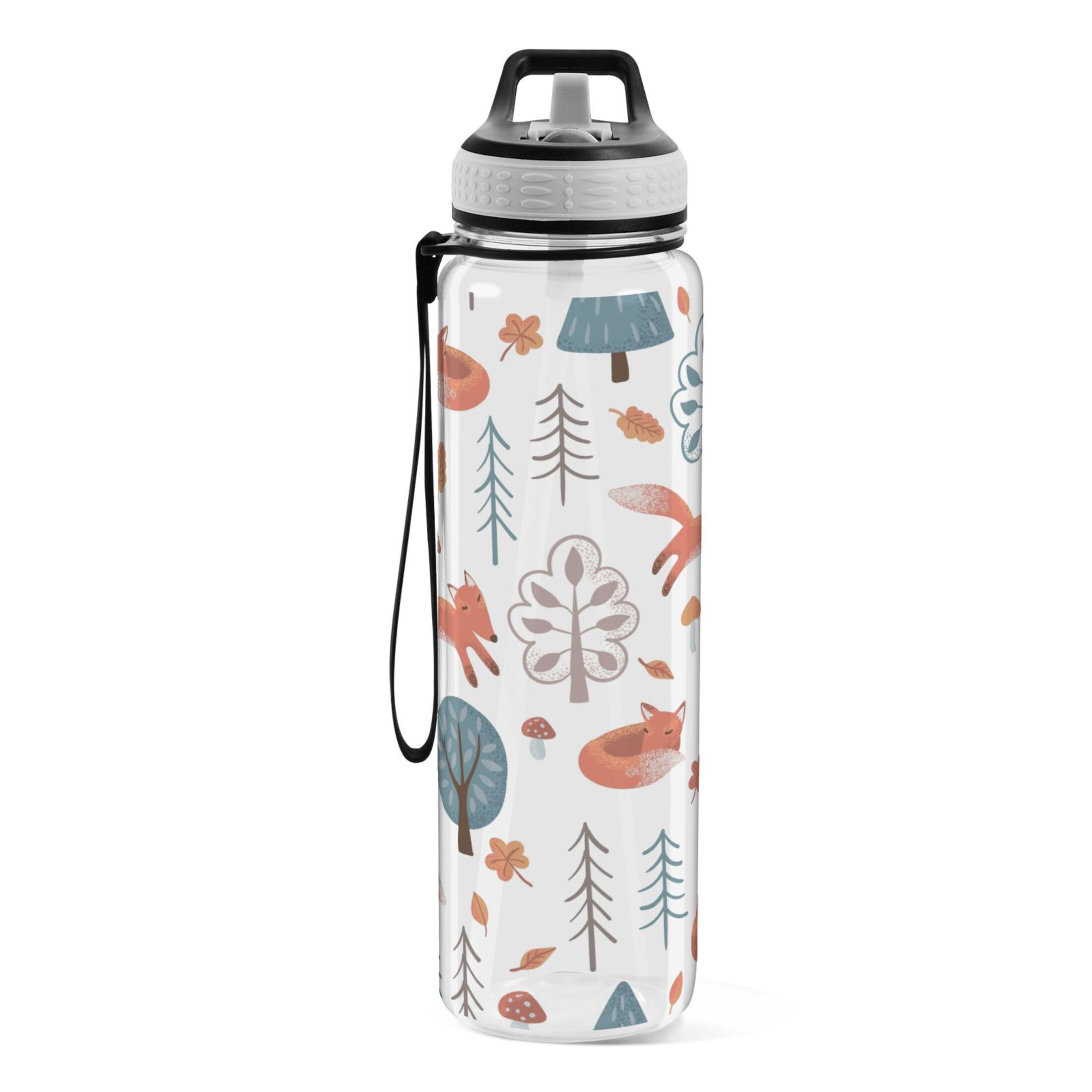 Fox in Forest 32oz Water Bottles with Straw Tritan Leakproof Sports Bottle BPA Free Clear for Fitness Gym Swimming Cycling