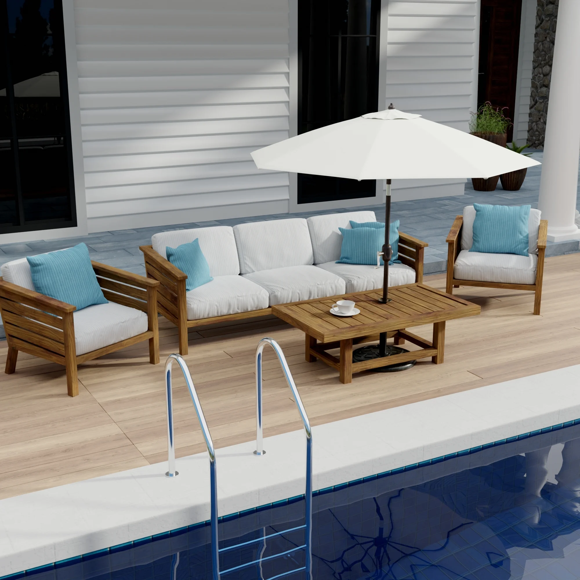 Jordan Manufacturing 9' Natural Solid Outdoor Patio Umbrella with Push Button Tilt and Crank Opening