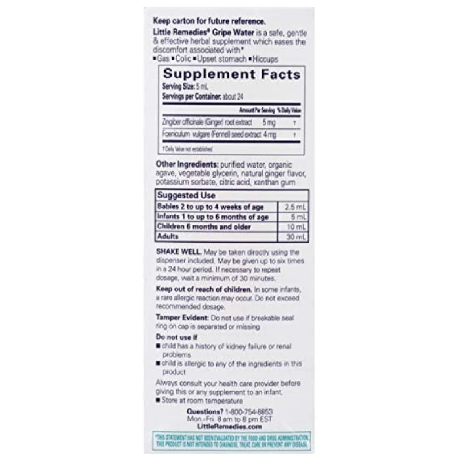 Little Remedies Gripe Water Colic & Gas Relief Clear Herbal Supplements, 4 oz, 2 Pack