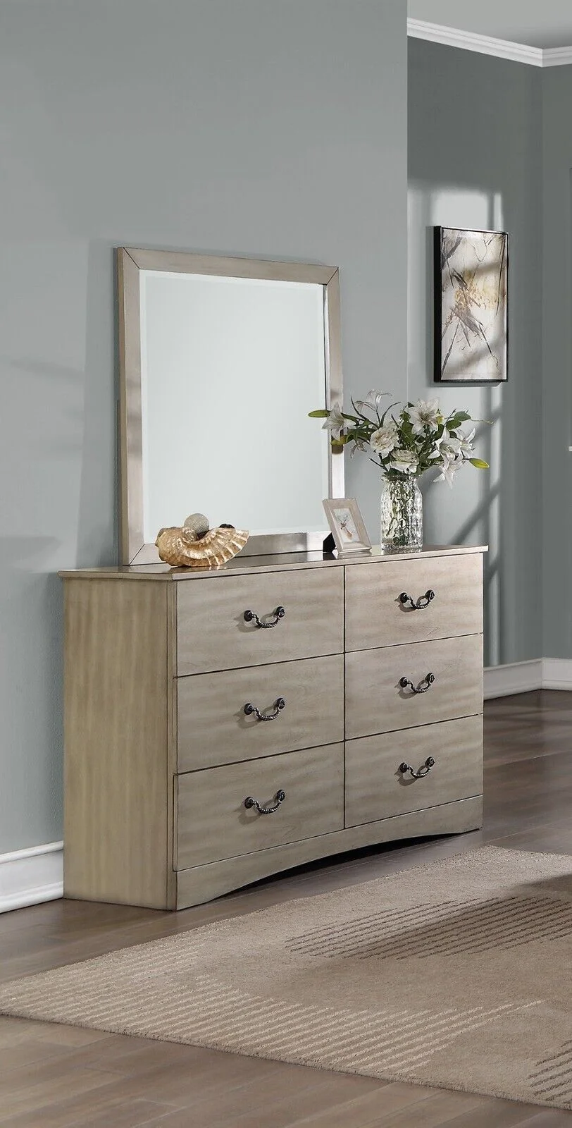 Modern Gorgeous 4pc California King Size Bed w Underbed Drawer Dresser Mirror Nightstand Bedroom Furniture Light Tan Hue Finish