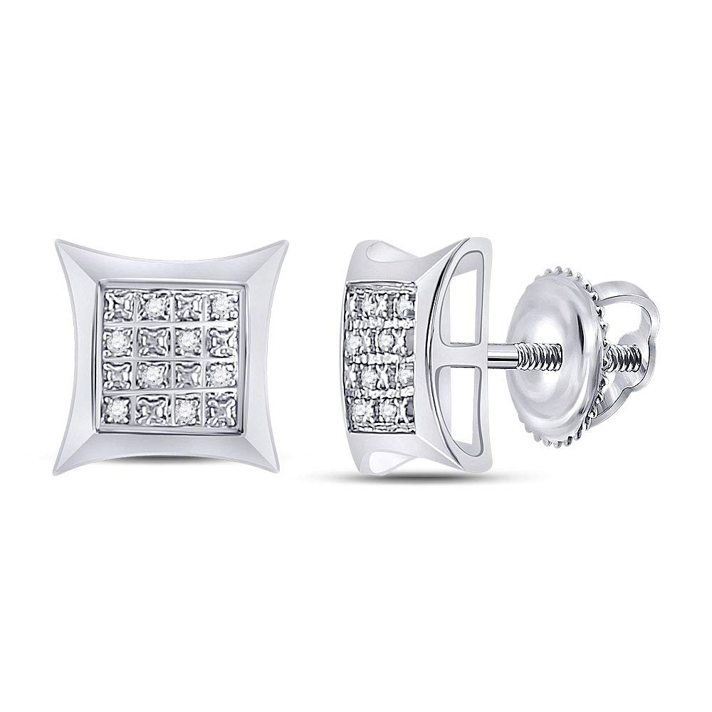 Women's Solid Sterling Silver Round Diamond Square Kite Earrings 1/20 Cttw