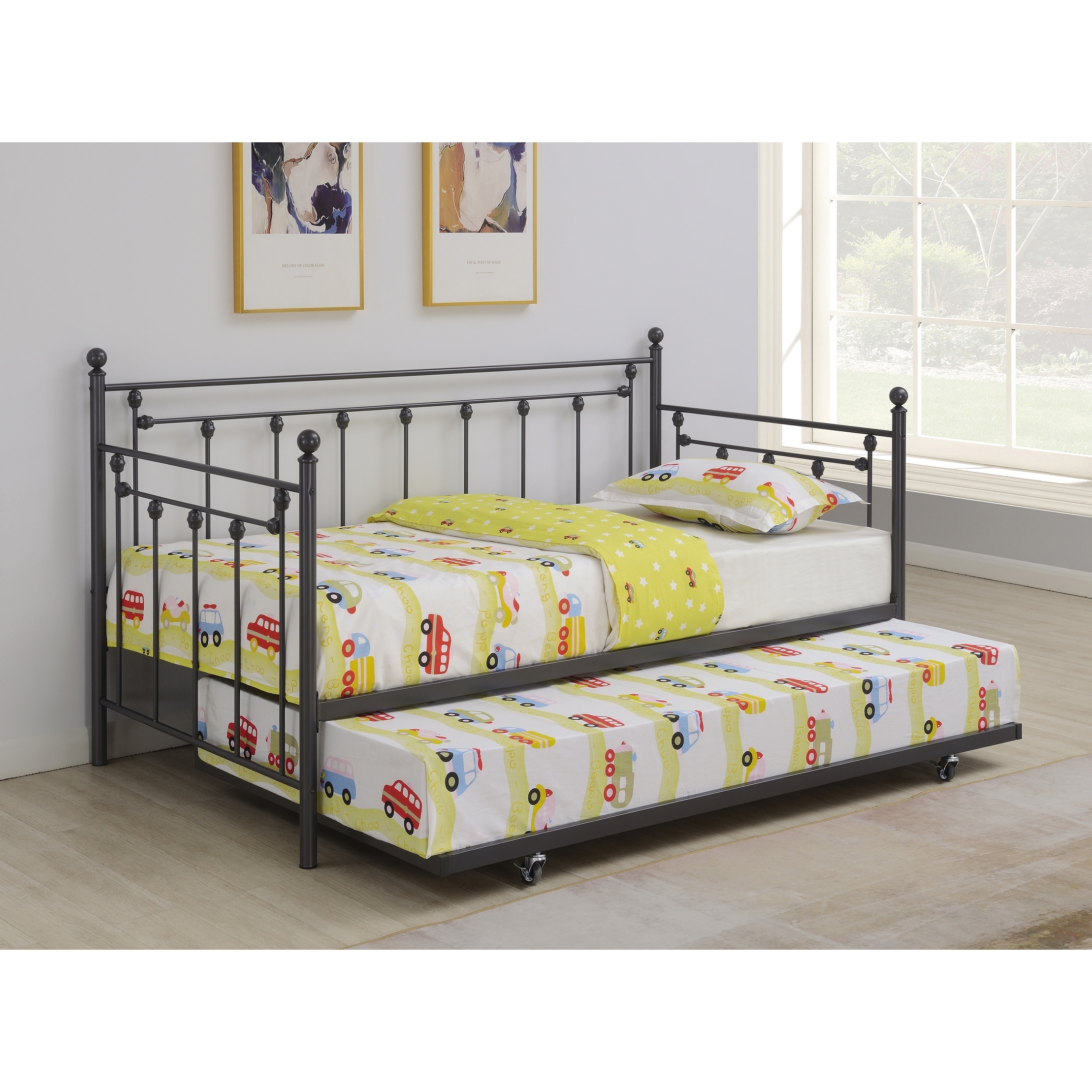 Tera Metal Twin Daybed with Trundle White