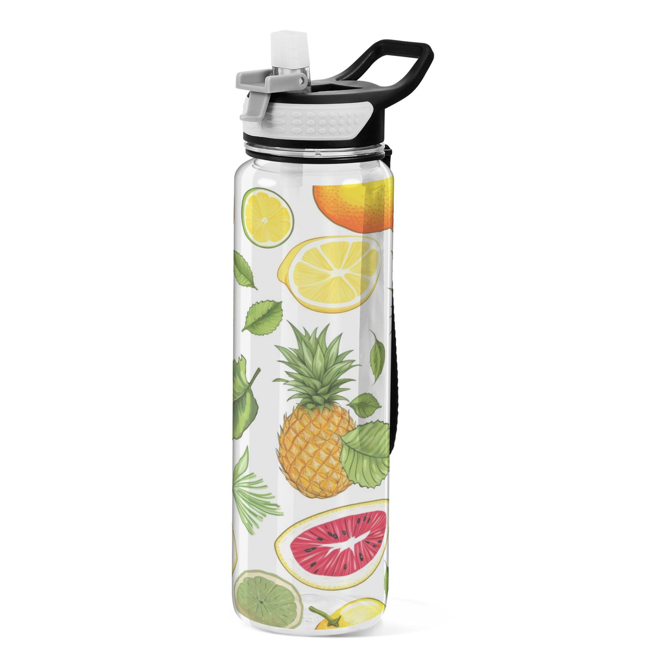 Fruit Lemon Orange 32oz Water Bottles with Straw Tritan Leakproof Sports Bottle BPA Free Clear for Fitness Gym Swimming Cycling