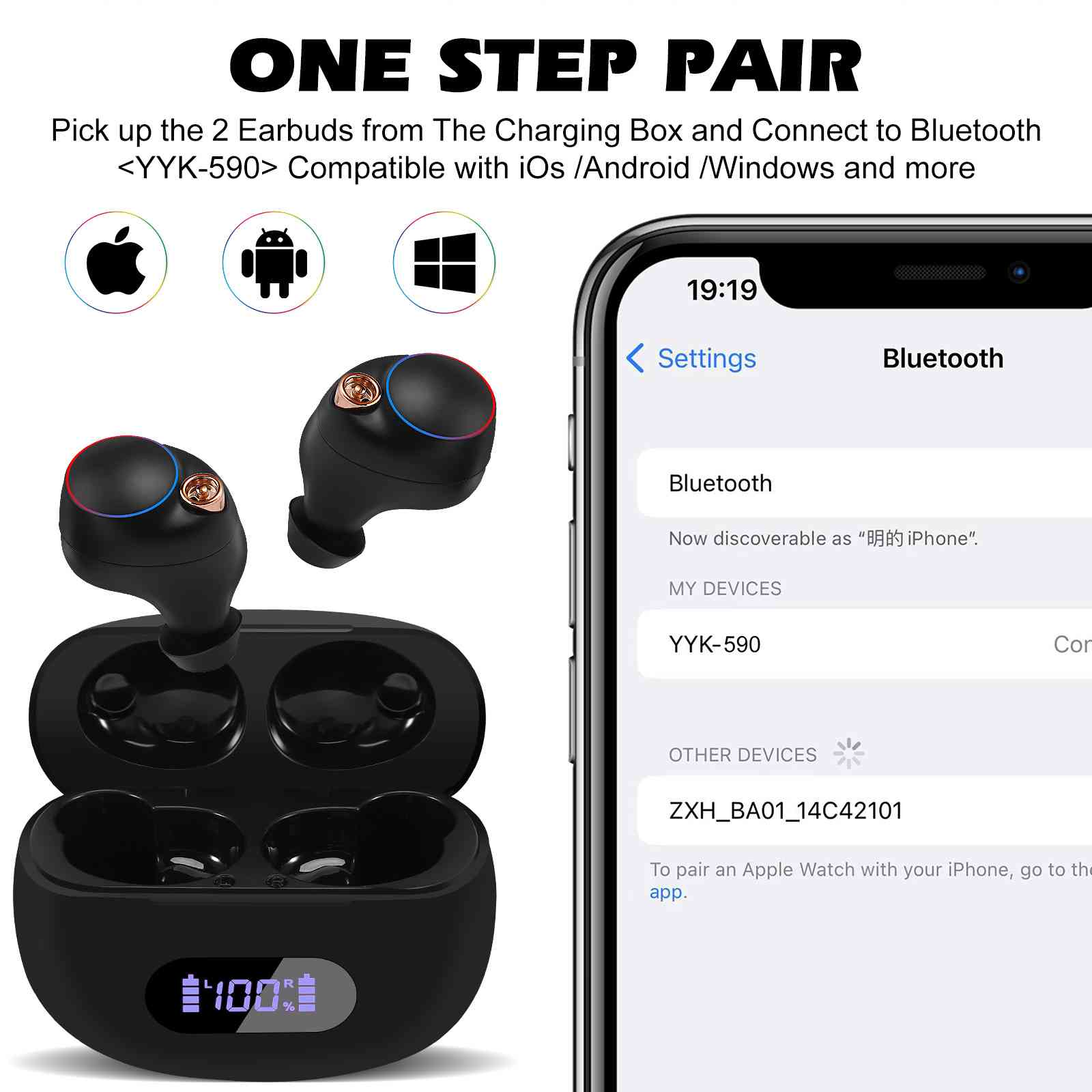 UrbanX True Wireless Bluetooth Earbuds + Charging Case, Black, Dual Connect, IPX5 Water Resistance, Bluetooth 5.2 Connection, Balanced, Bass Boost Compatible with Redmi Note 12 Pro+