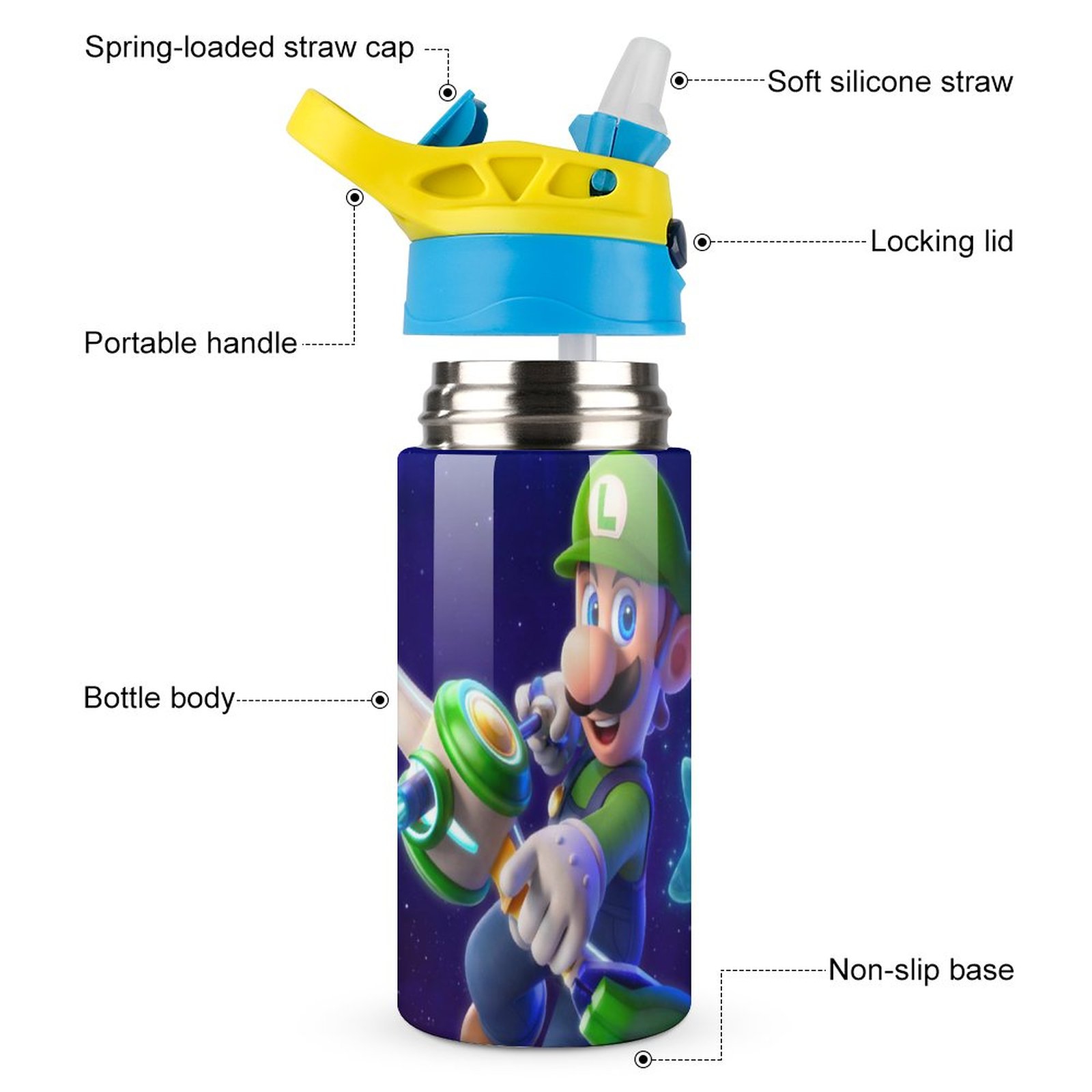 Luigi's Mansion Shot Kid's Insulated Water Bottle With Straw Vacuum Stainless Steel Cup Leak-Proof Children Toddler Thermoses