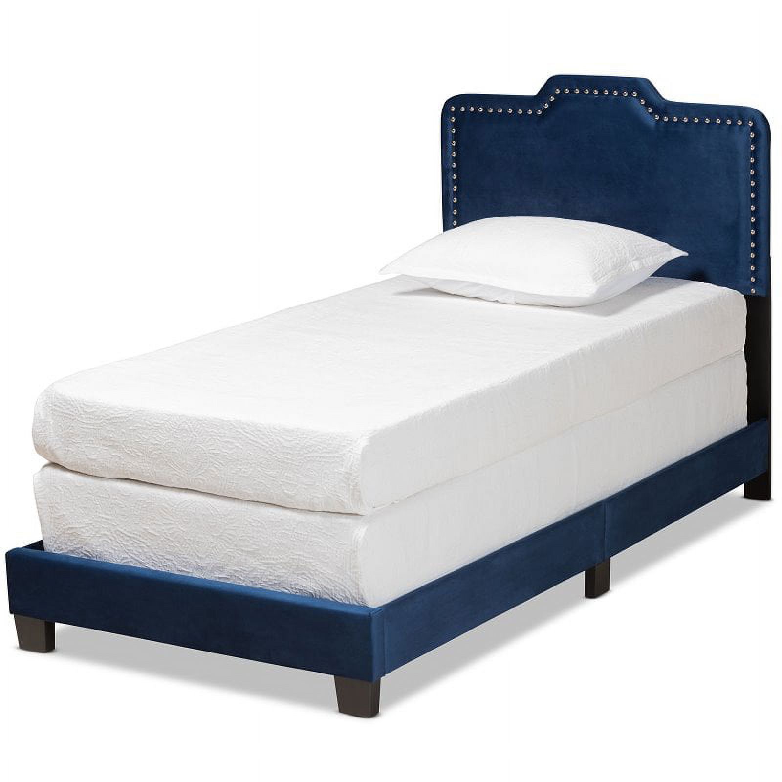 Bowery Hill Modern Velvet Fabric Upholstered Twin Size Panel Bed in Navy