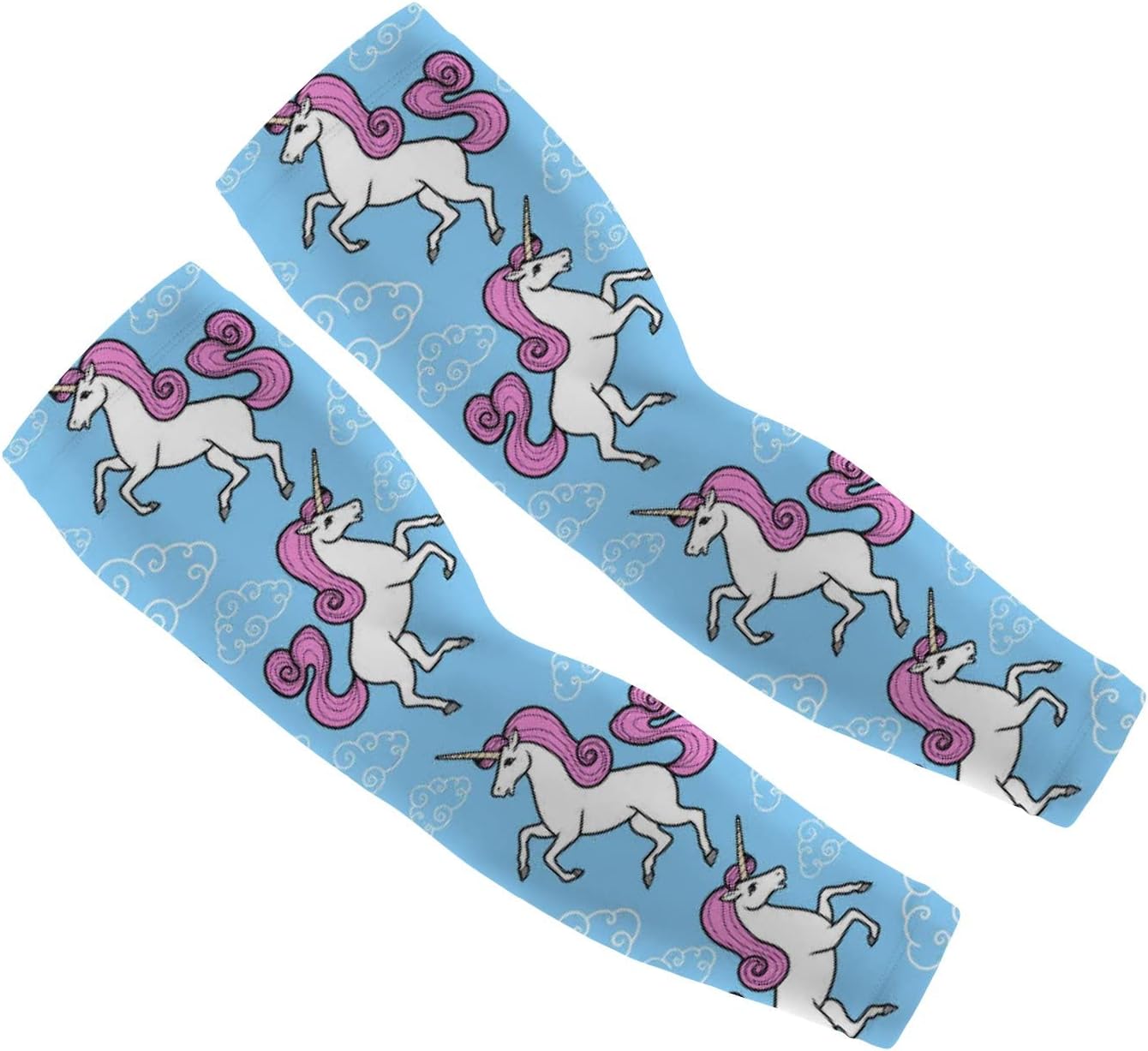 Women UV Sun Protection Arm Sleeves, Cooling Sleeves Arm Cover Shield for Men Cycling Hiking Running Unicorn with Clouds, Long Arm Cover for Indoor Outdoor