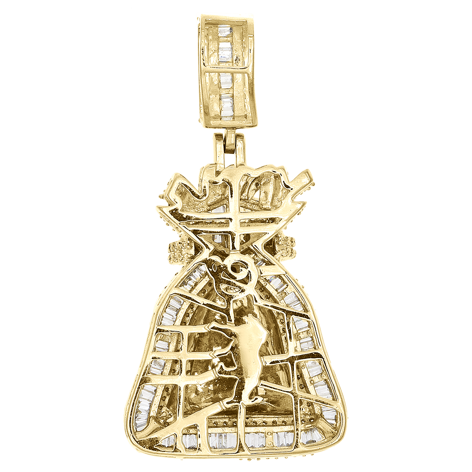 10K Yellow Gold Round & Baguette Diamond Money Bag Pendant 1.75
