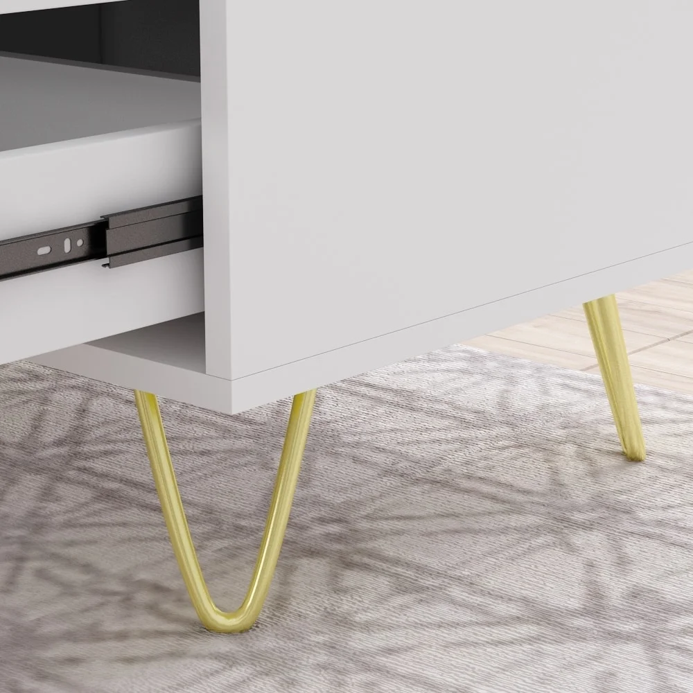 Modern White 2-drawer Nightstand with Hairpin Legs