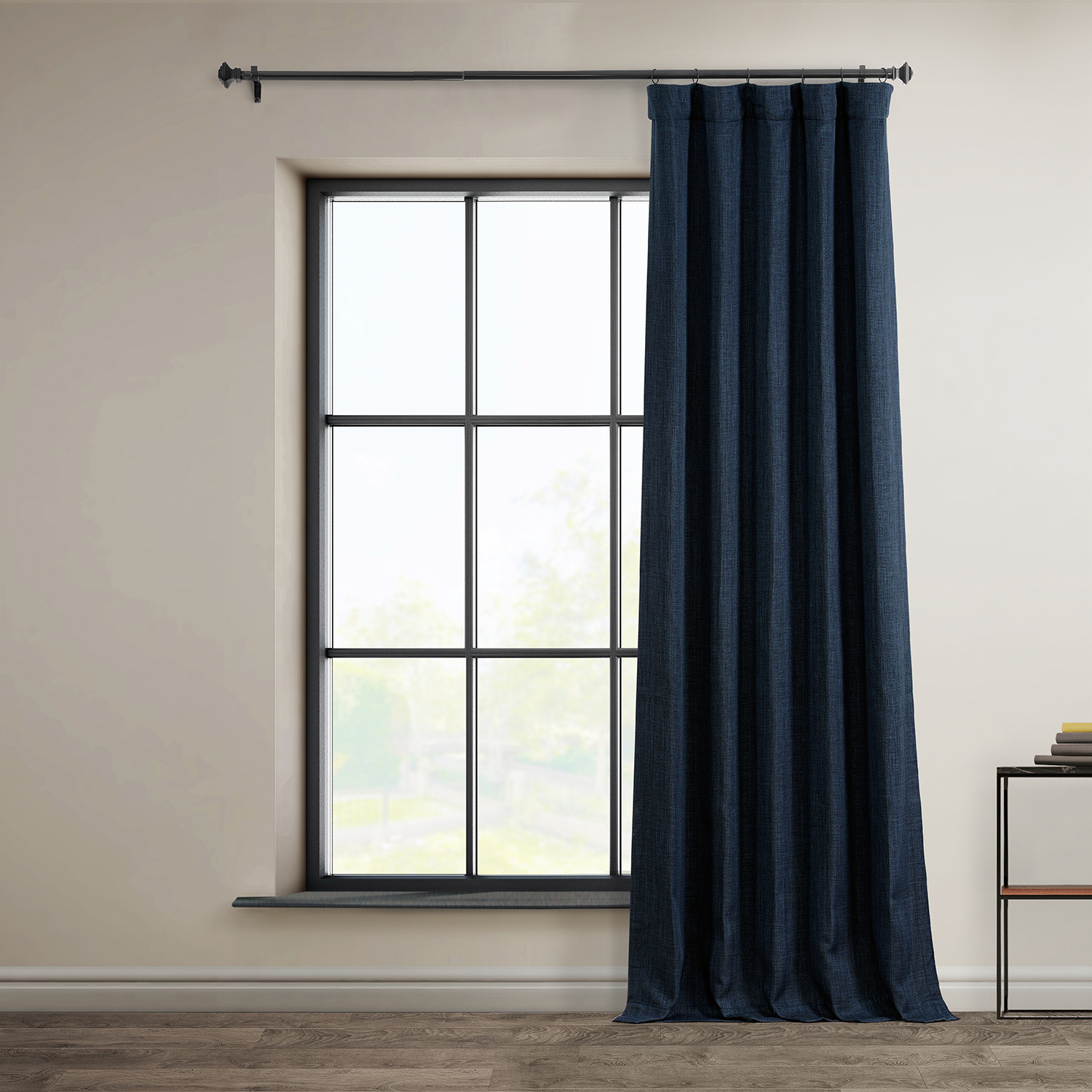 Nightfall Navy Faux Linen Room Darkening Curtain (1 Panel), Nightfall Navy, 50W X 96L