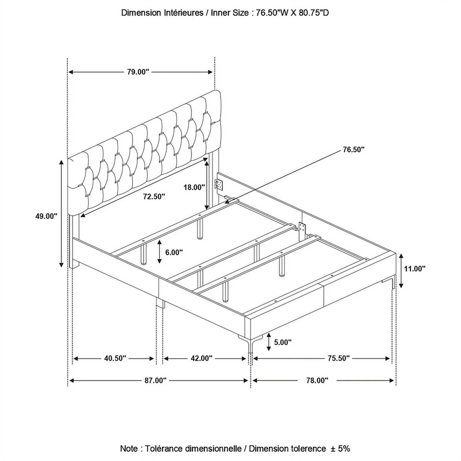 Pemberly Row Tufted Velvet Upholstered Panel Eastern King Bed Black