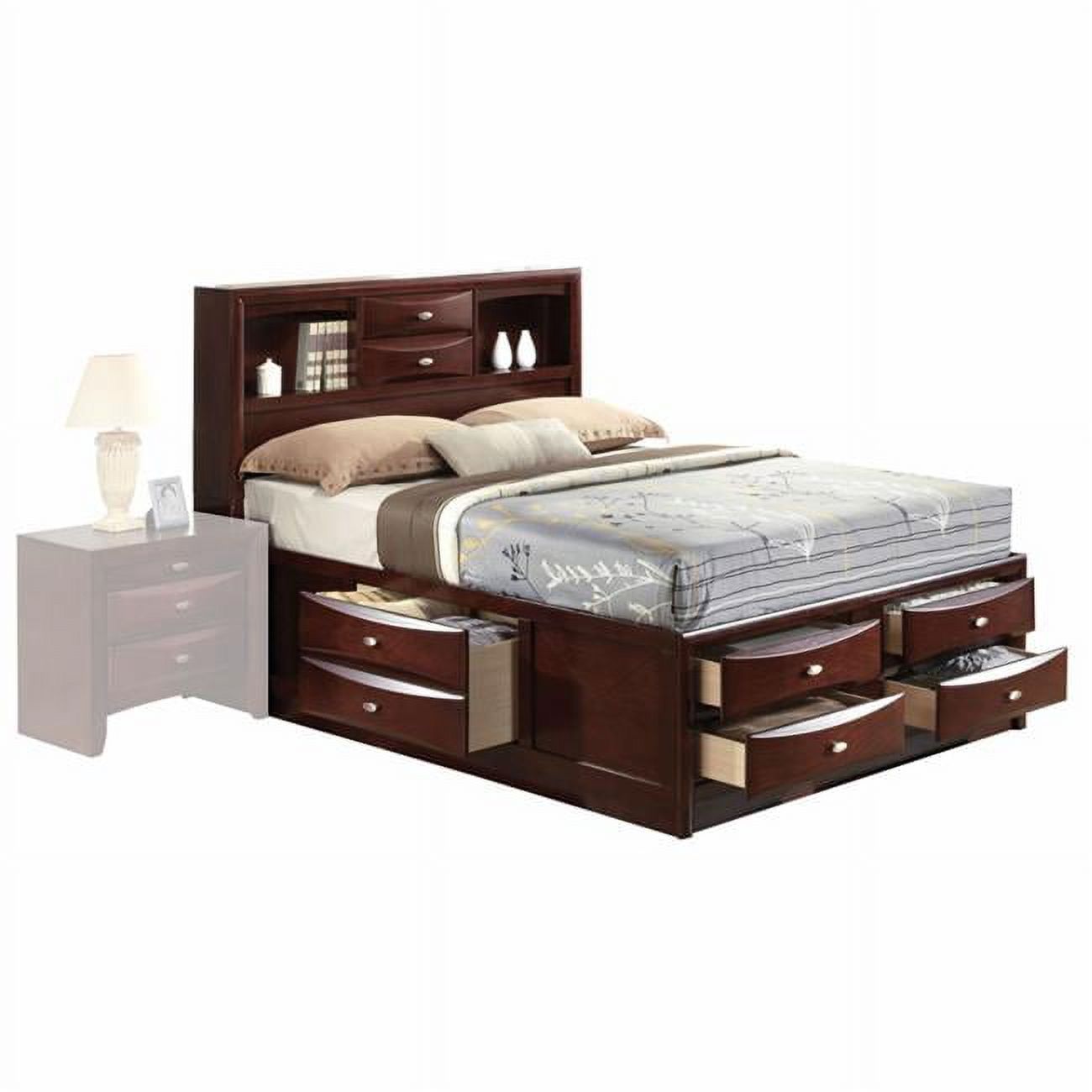 56 x 91 x 63 in. Espresso Multi-Drawer Wood Platform Queen Size Bed with Pull Out Tray