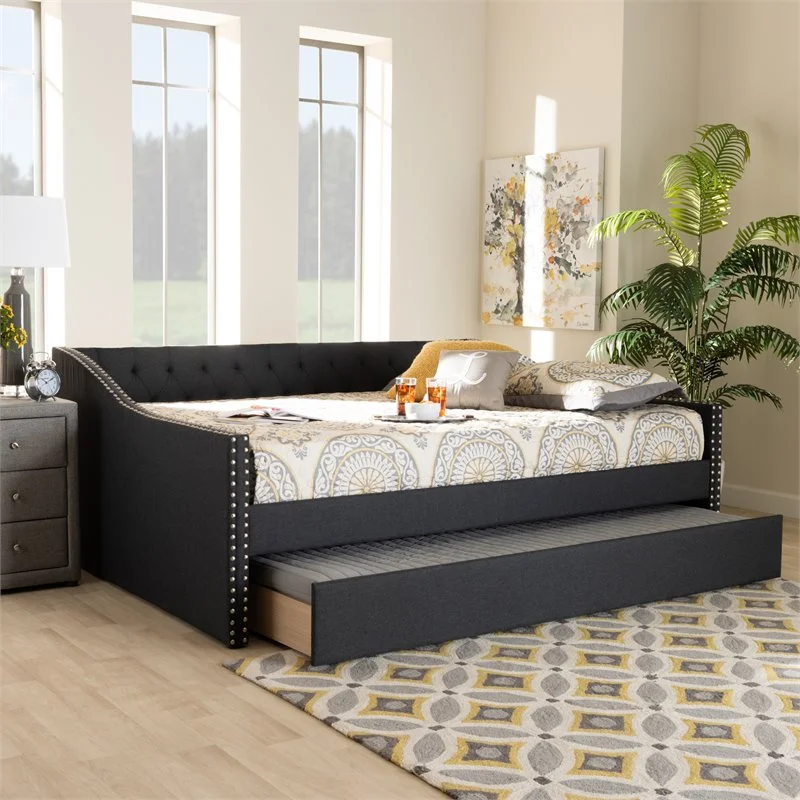 Bowery Hill Modern Fabric Upholstered Full Daybed with Trundle in Dark Gray