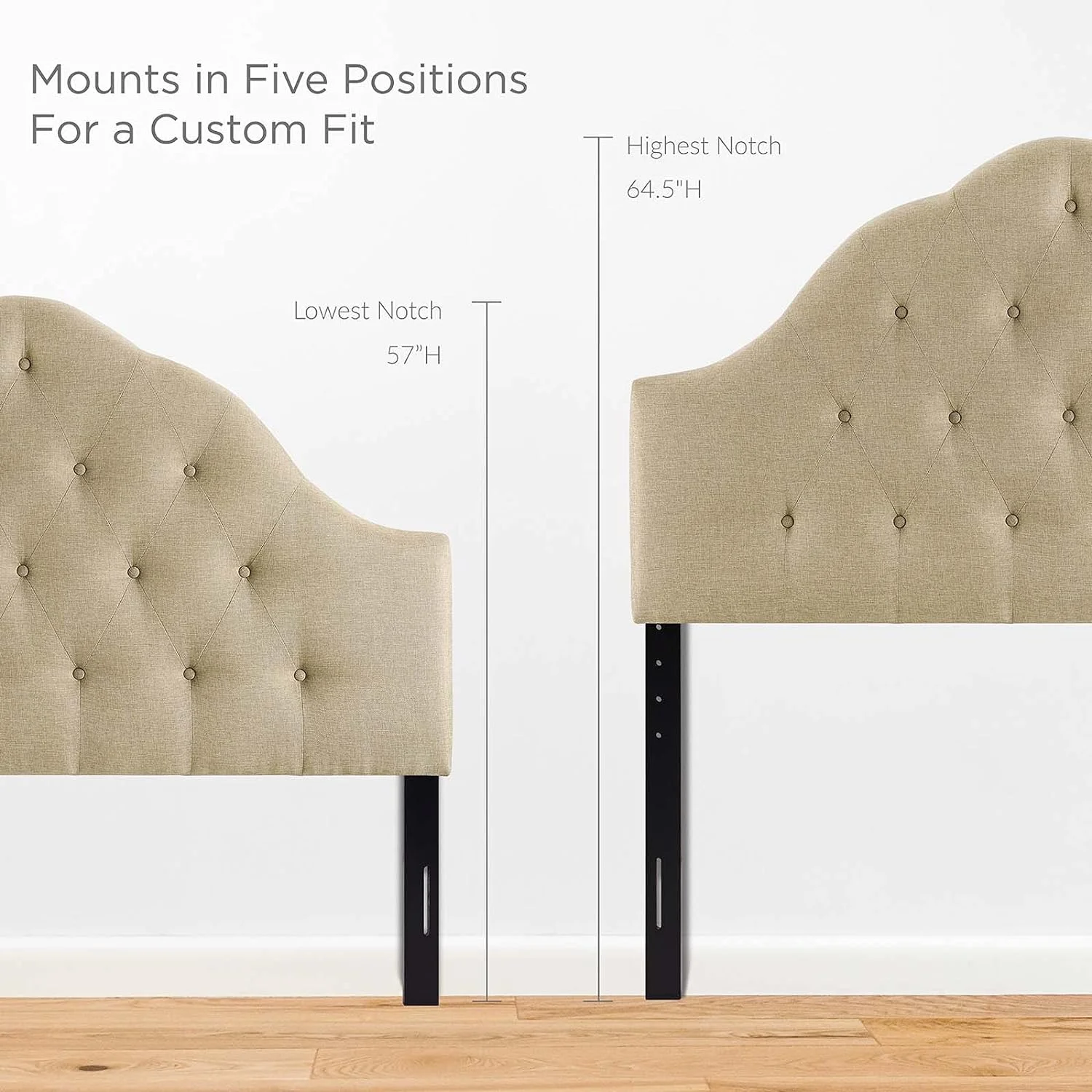 Sovereign Tufted Button Linen Fabric Upholstered King Headboard In Beige