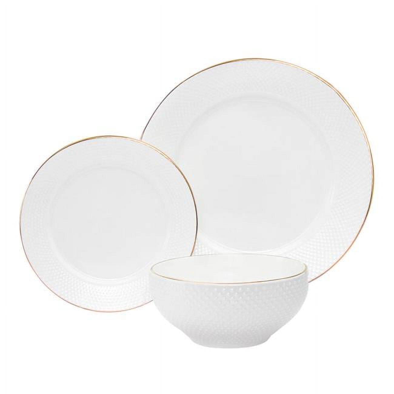Pique Gold Rim Porcelain Dinnerware Set - White & Gold Rim - 18 Piece