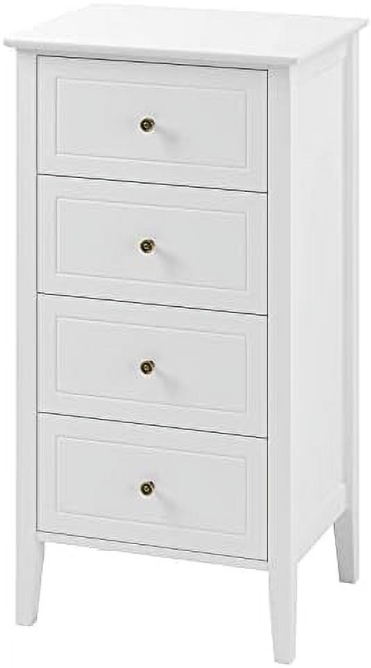4 Drawer Dresser  White Dresser Antique Chest of Drawers with Solid Frame  Tall Wood Dresser  Chest Cabinet for Living Room  Bathroom  Entryway  White