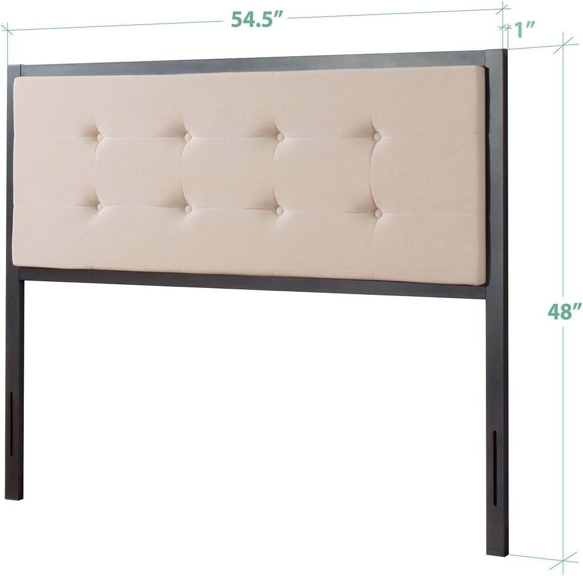 Zinus Barbara Button Tufted Taupe Upholstered Metal Headboard Full