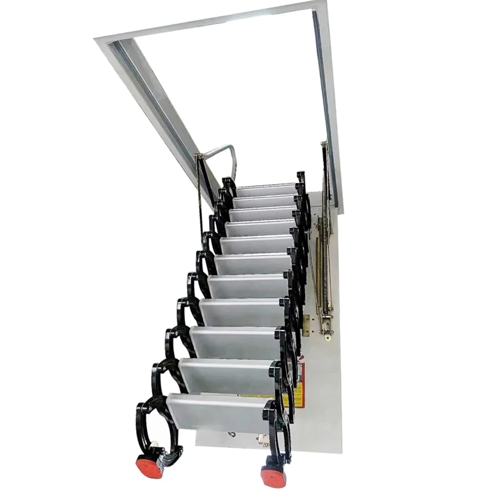 Techtongda Black and White Loft Wall Ladder Stairs Attic Ceiling Ladder Telescopic Folding Ladder 13 Steps Al-Mg Alloy