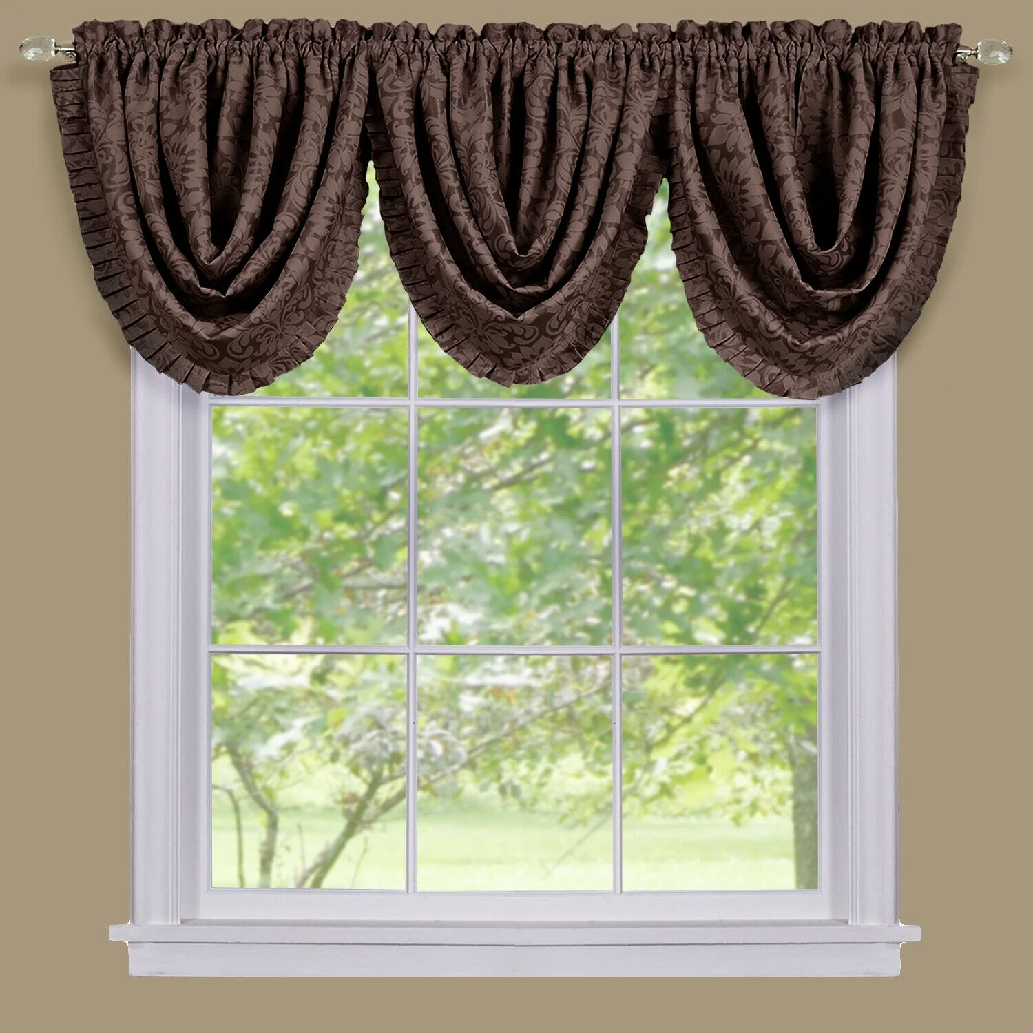 3 Pc. Royal Albert Damask Blackout Rod Pocket Window Valances - Chocolate Brown