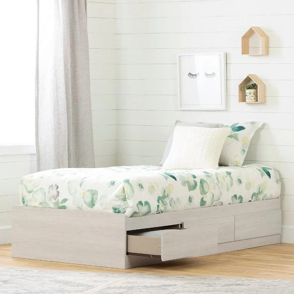South Shore Fynn Twin Mates Bed with Storage Drawers, Winter Oak