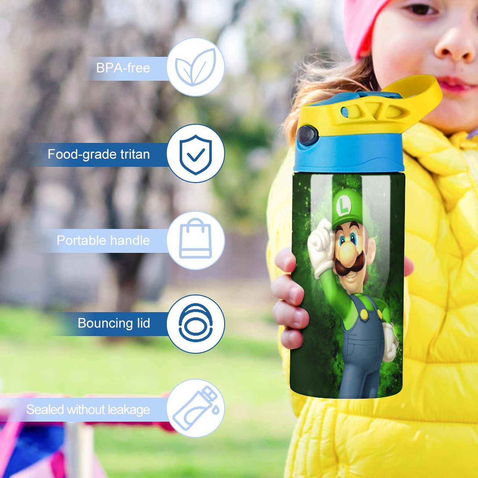 Cartoon Role Luigi's Mansion Kid's Insulated Water Bottle With Straw Vacuum Stainless Steel Cup Leak-Proof Children Toddler Thermoses