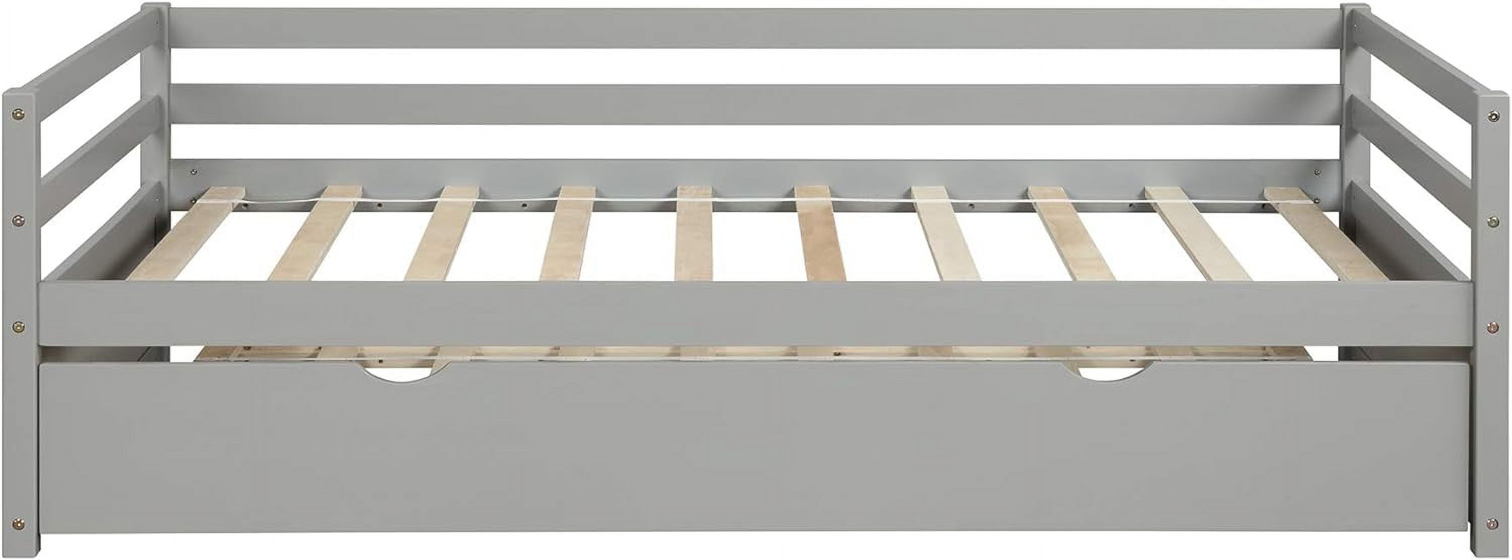 Daybed With Trundle, Solid Wood Bed Frame, Gray
