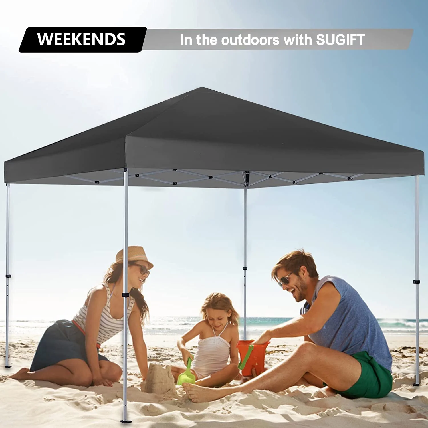 10'x10' Durable Pop-up Canopy Tent with 4 Weight Sandbags Black