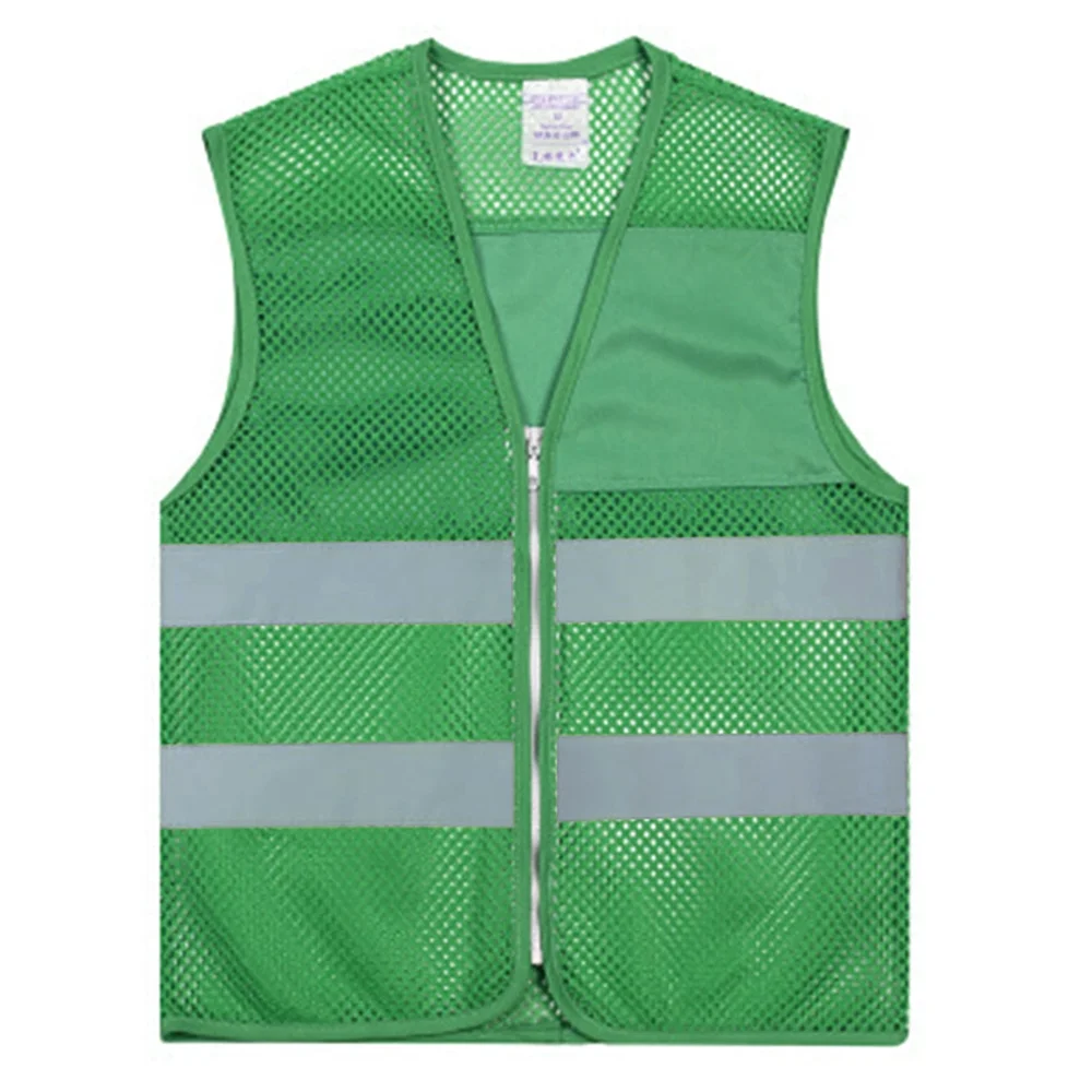 GOGO Unisex High Visibility Zipper Front Mesh Safety Vest with Reflective Strips-Green-L