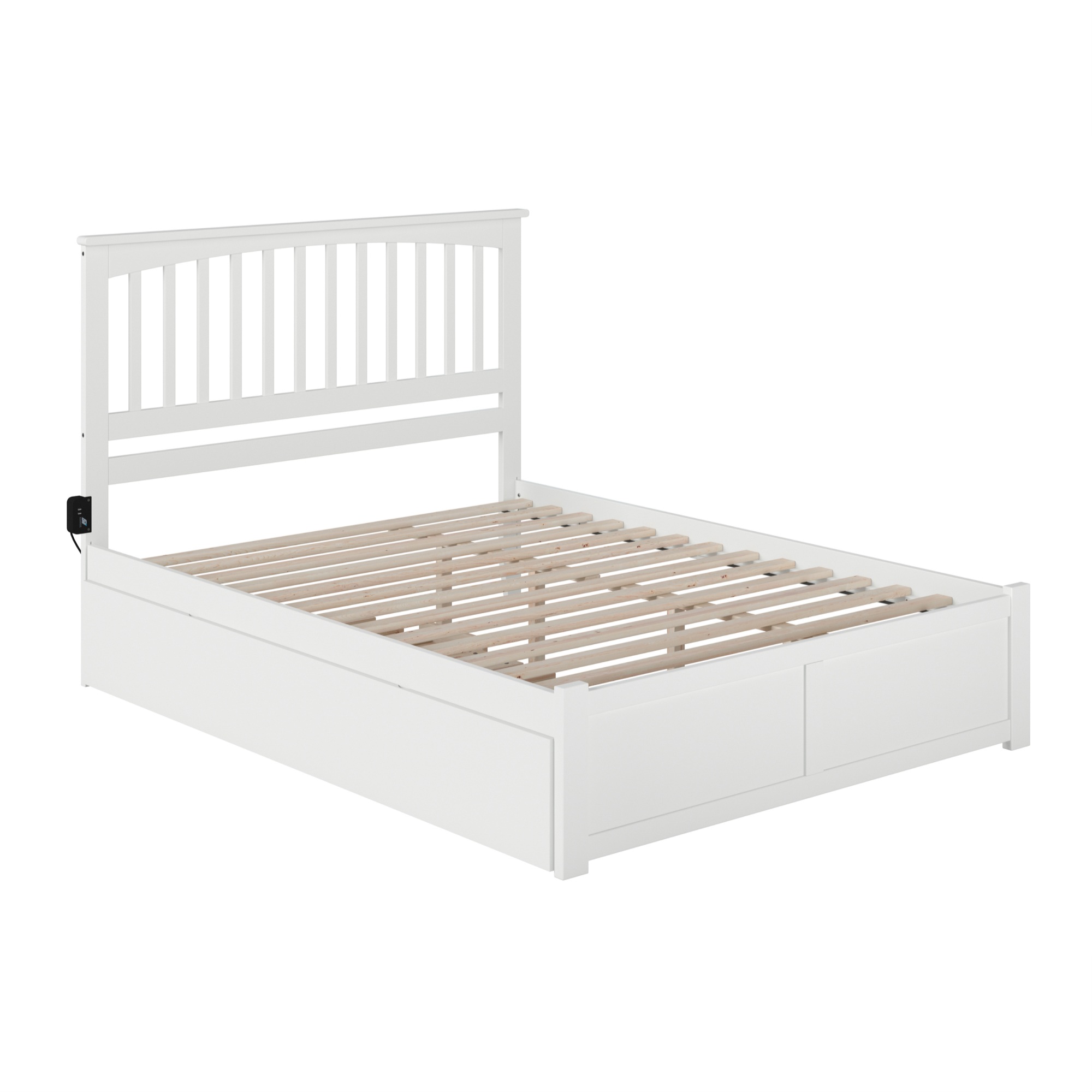 AFI Mission Queen Solid Wood Bed with Twin XL Trundle in White